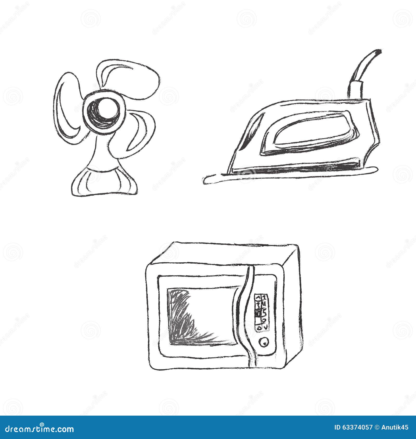 Set, Kitchen, Appliances, Sketch, Vector, Illustration Stock Photo