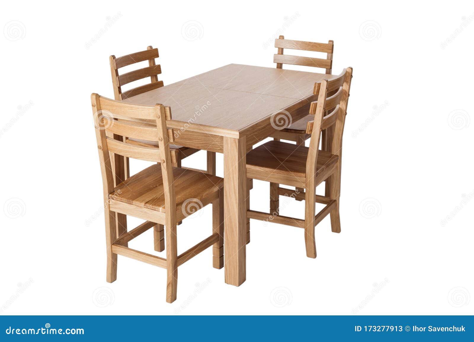 A Set Of Kitchen Furniture Made Of Natural Wood A Dining Table And Four Chairs Isolated On The White Background Stock Image Image Of Background Classic 173277913