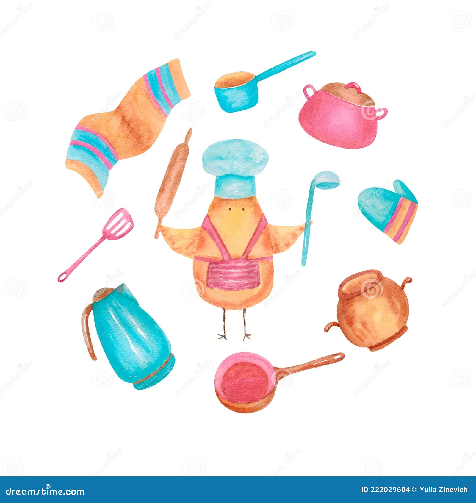 Set of Kitchen Tools, Cooking Utensils, Kitchenware. Chicken Cook and