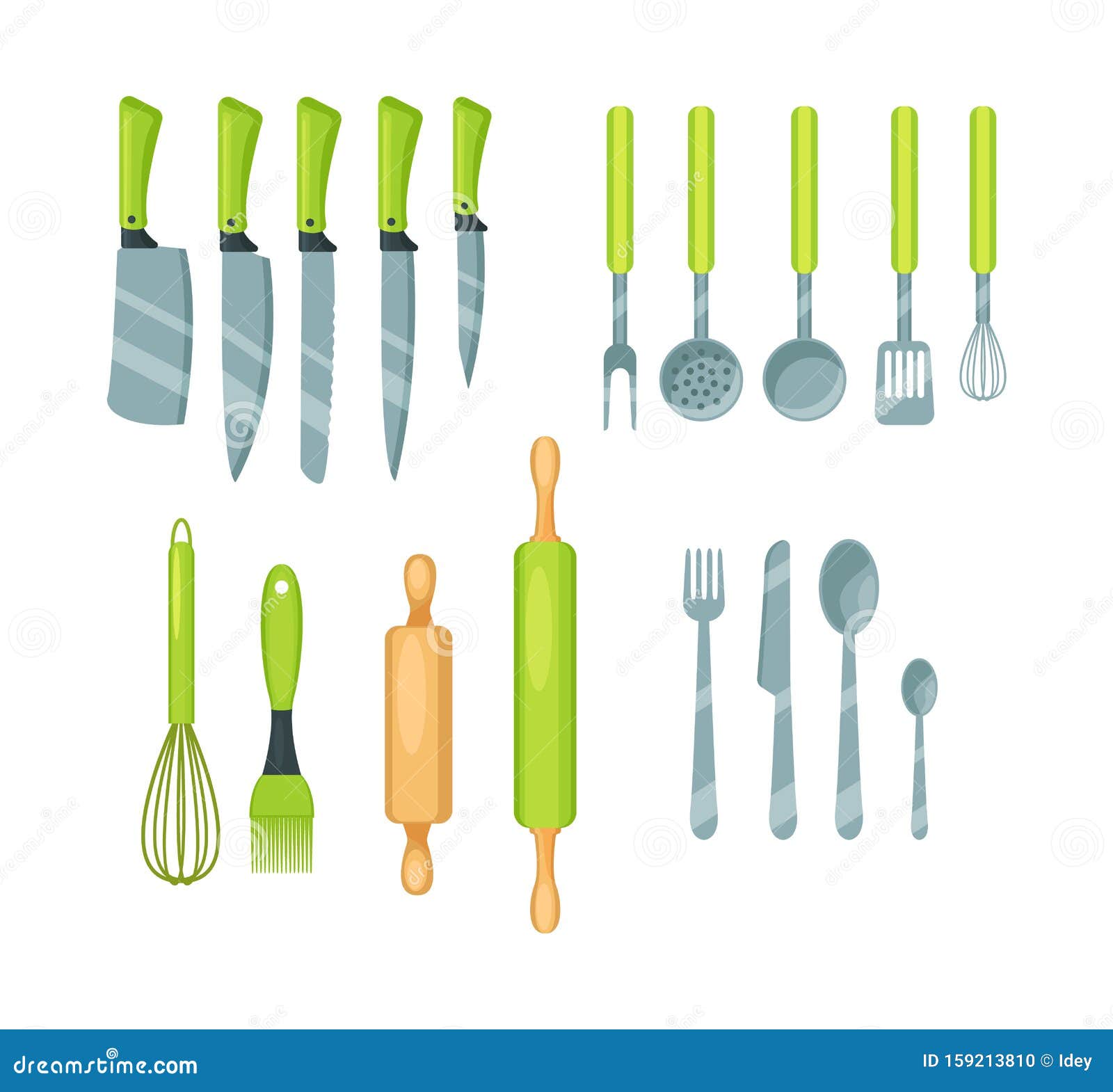 Set of Kitchen Utensils, Cookware Cartoon Vector Illustration Isolated