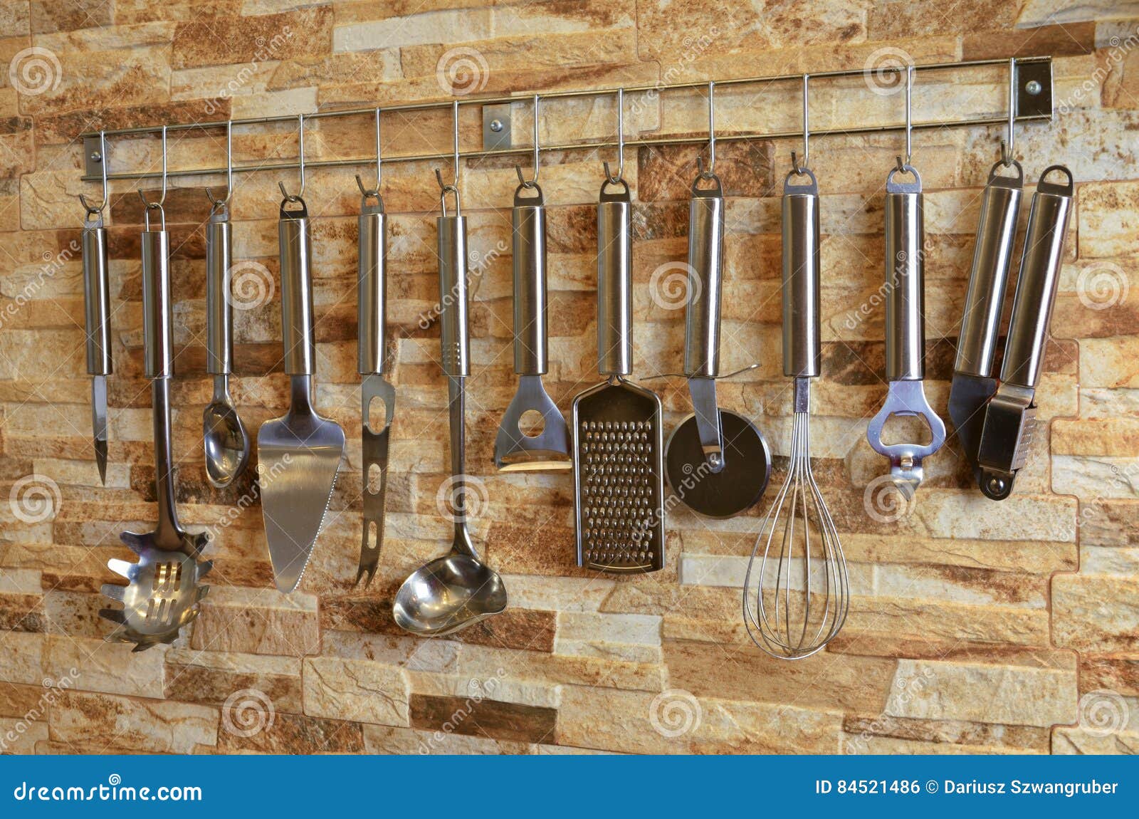 Set of Kitchen Utensils Hanging on the Wall Stock Photo Image of home