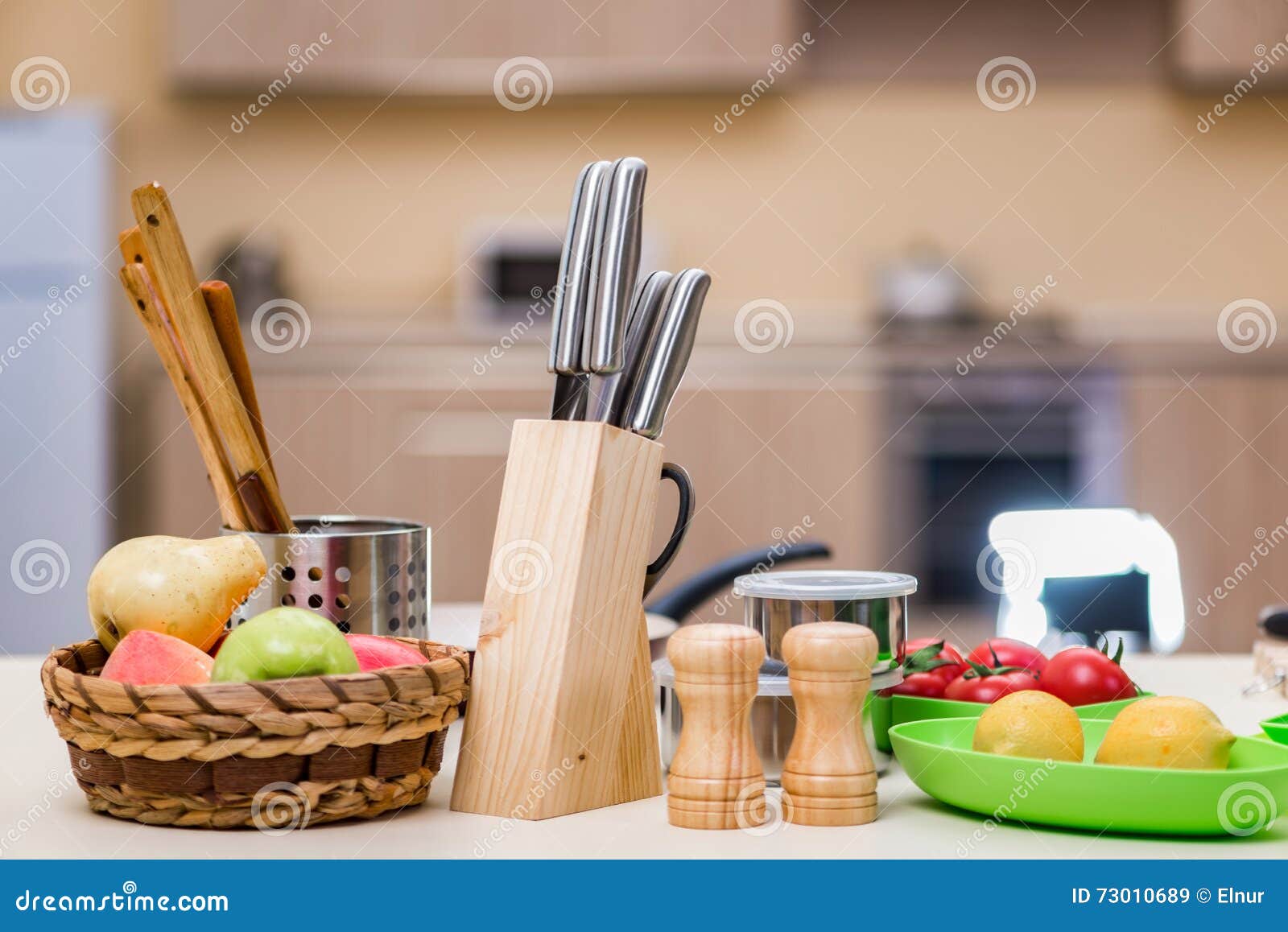 The Set of Kitchen Utensils on the Table Stock Image Image of oven
