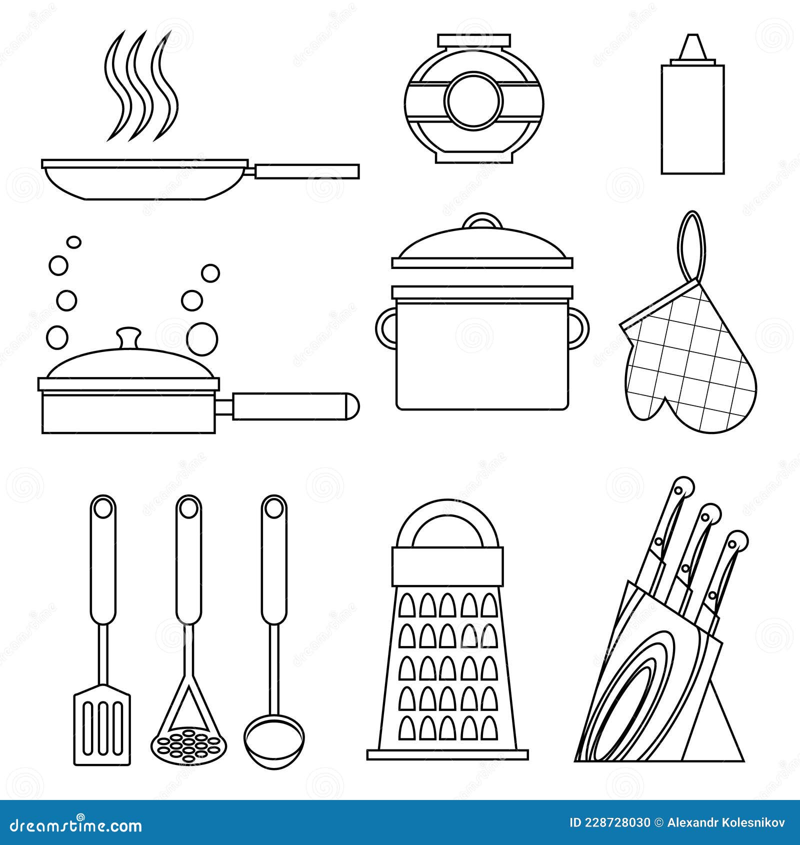 A Set of Kitchen Utensils. Vector Illustration on the Theme of Cooking