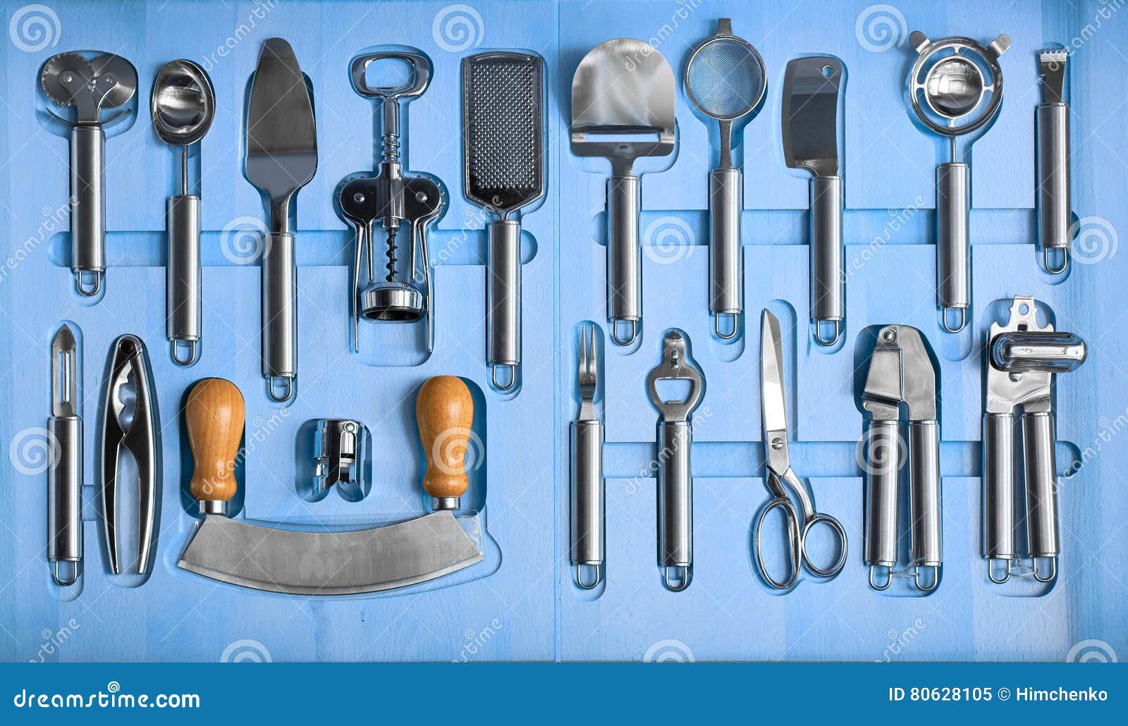 A Set of Kitchen Utensils in a Wooden Box Stock Image Image of cream