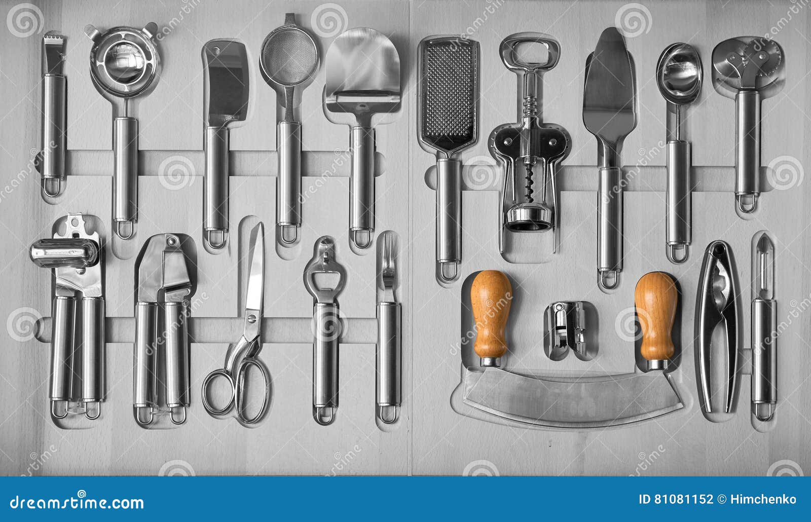 A Set of Kitchen Utensils in a Wooden Box Stock Photo Image of spoon