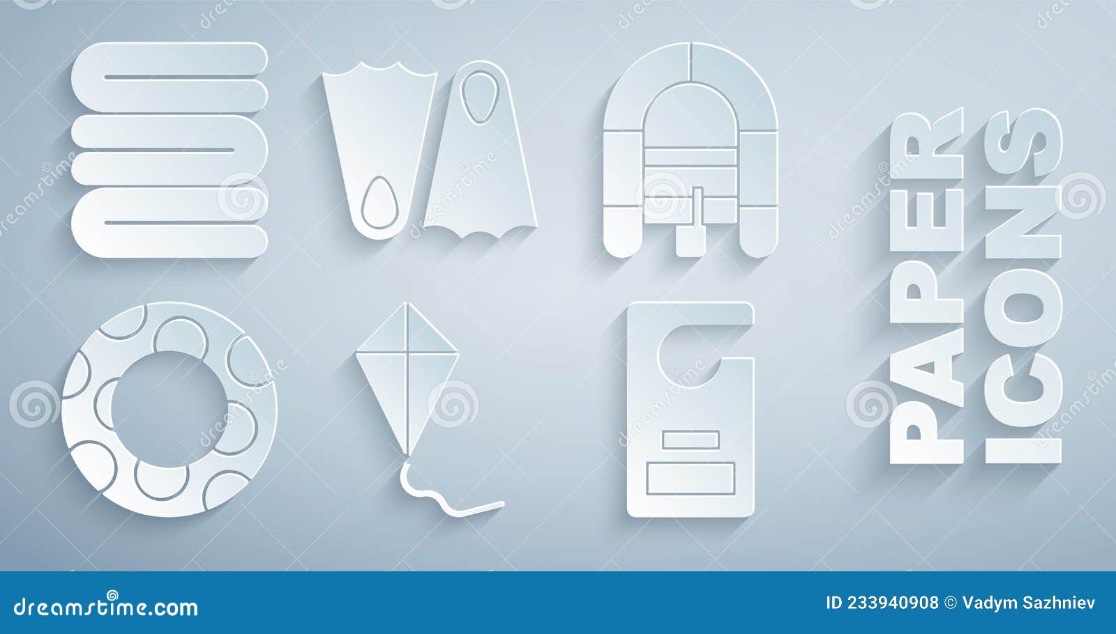 set kite, rafting boat, rubber swimming ring, please do not disturb, flippers and towel stack icon. 