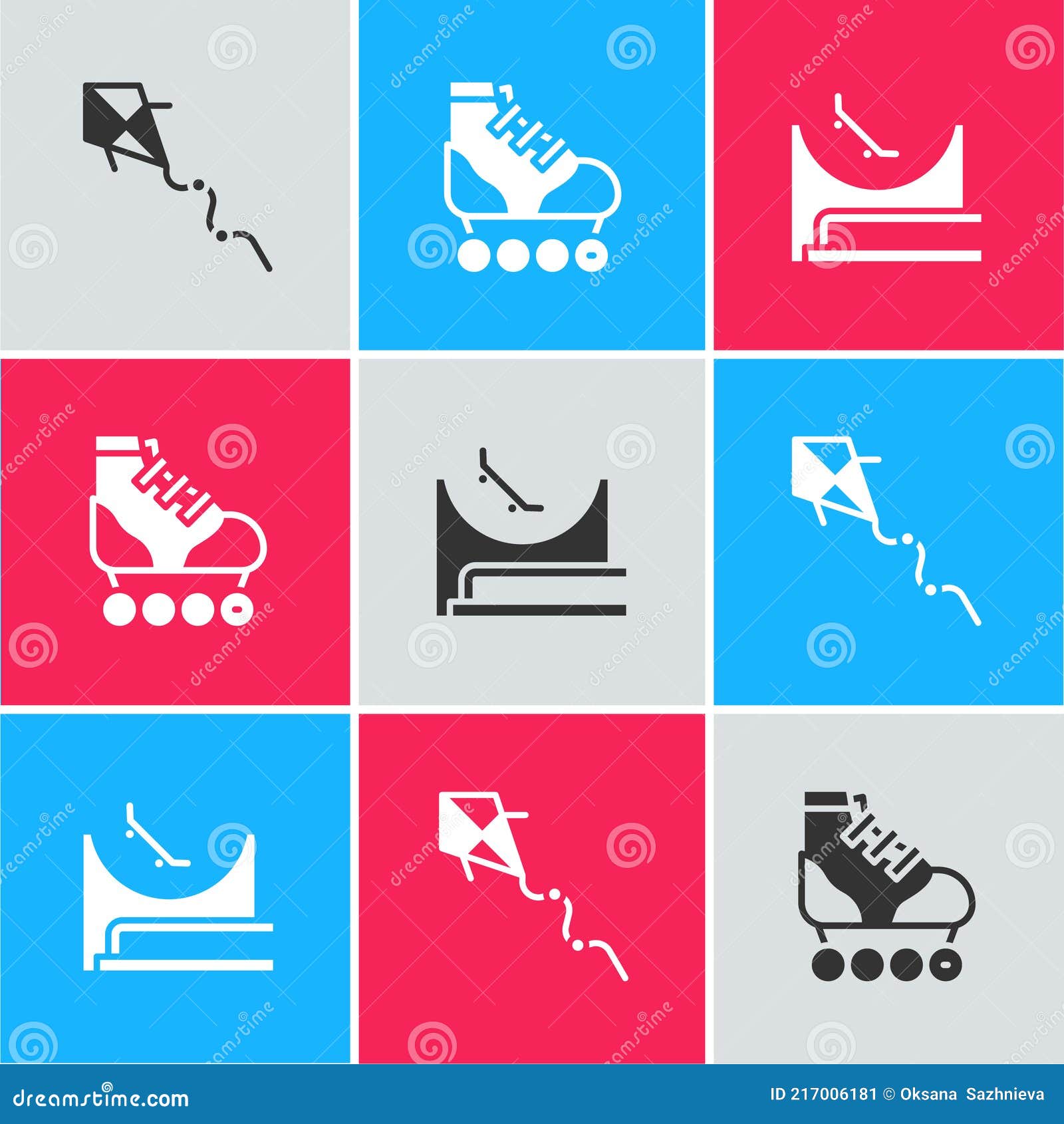 Set Kite, Roller Skate and Skate Park Icon. Vector Stock Vector
