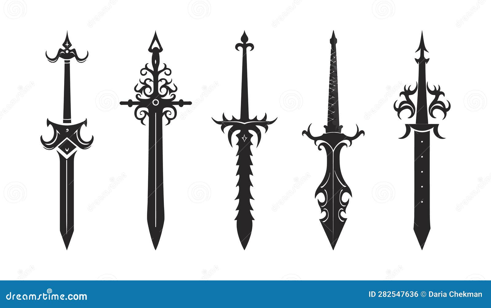 Set of Knightly Swords Isolated on White Background. Sword Silhouettes ...