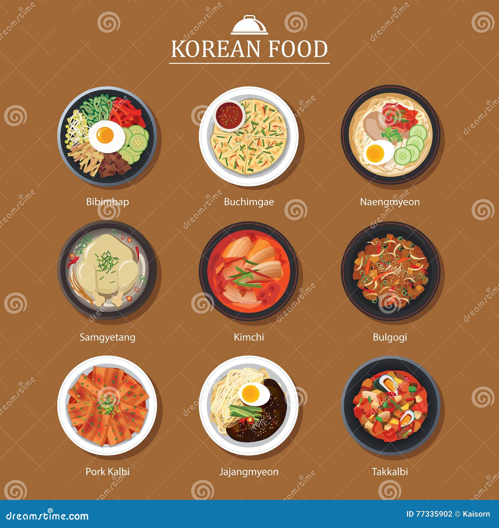 set of korean food flat . asia street food  ba