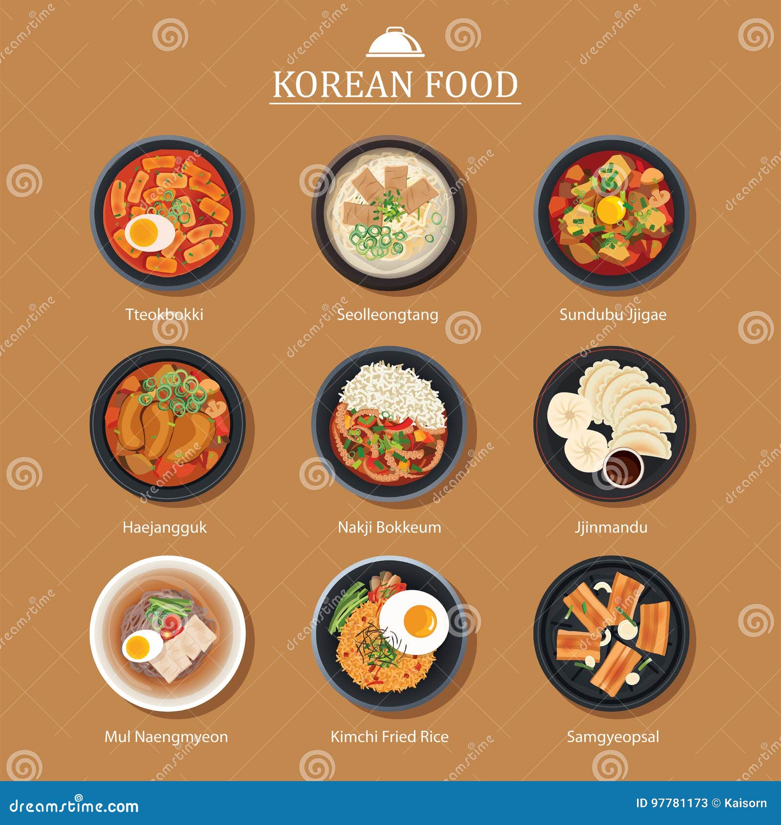 set of korean food flat . asia street food  ba
