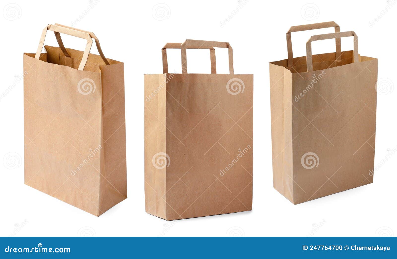 Set with Kraft Paper Bags on White Background Stock Photo Image of