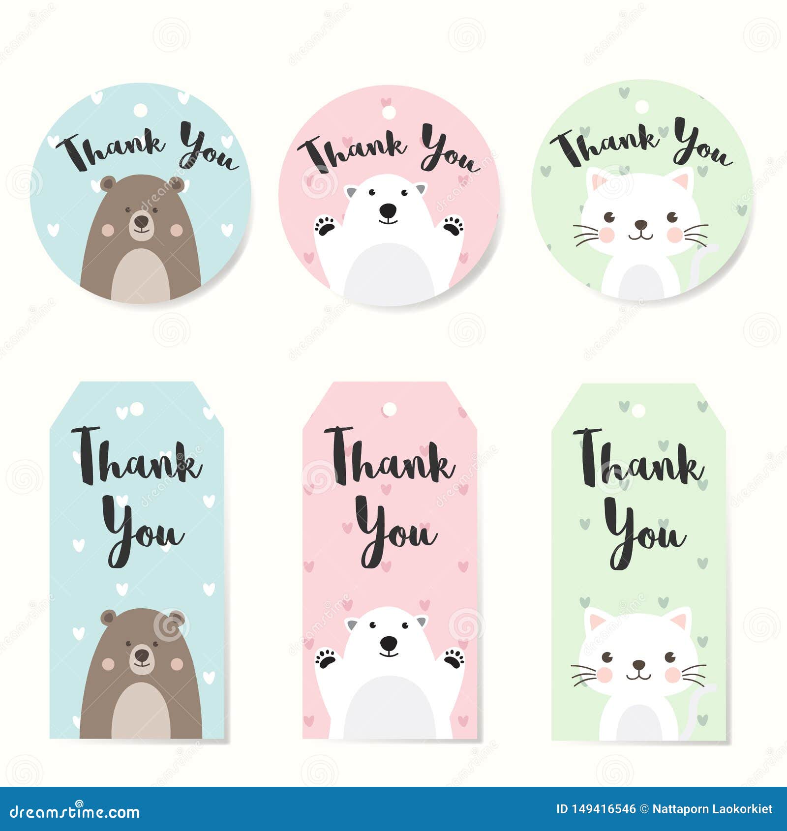 Set Of Label Tags With Animals Character Design Thank You Tags For Wedding Birthday Baby Shower Label Printable Tags Or Stock Vector Illustration Of Grizzly Baby 149416546