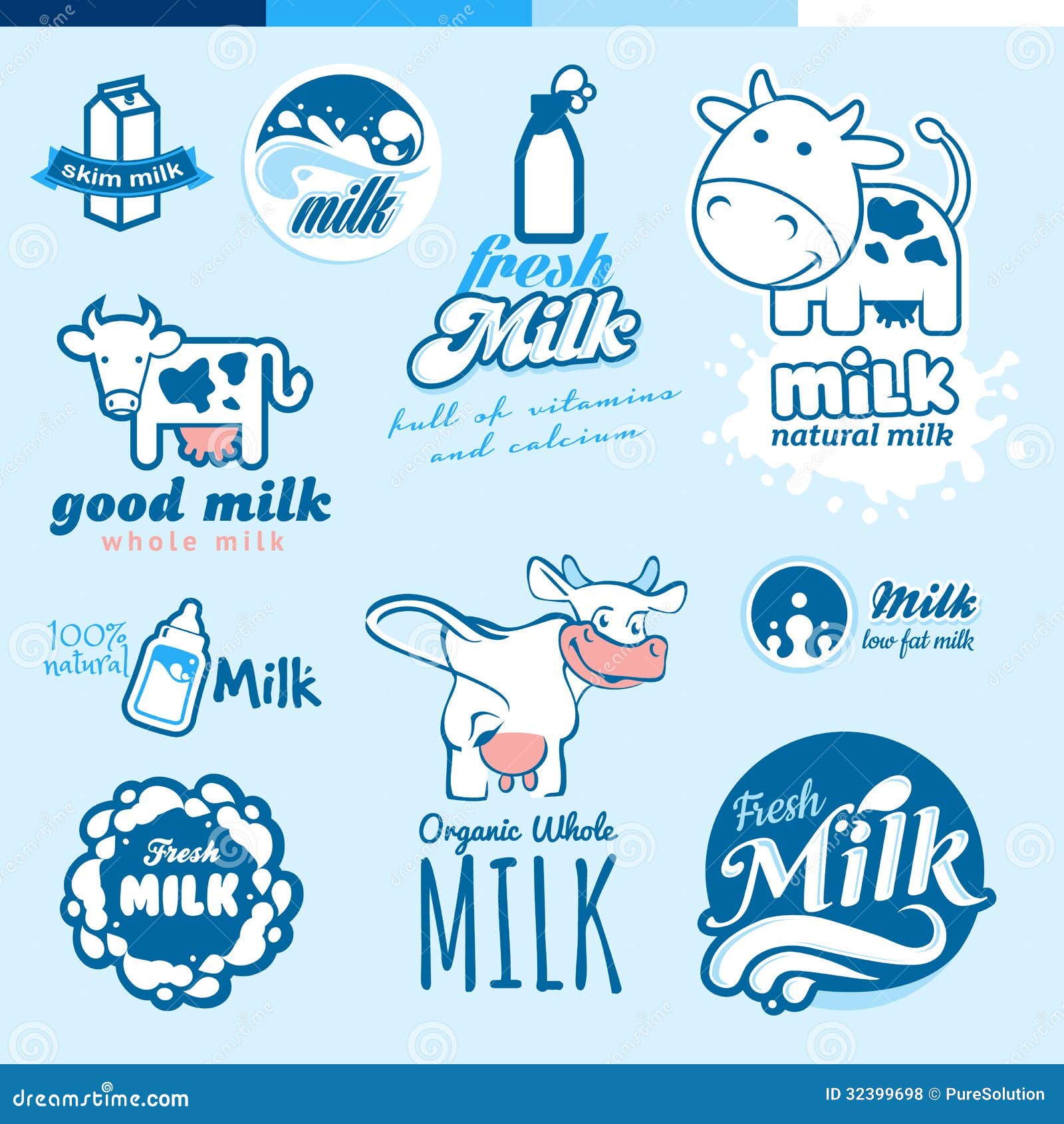 set of labels and icons for milk