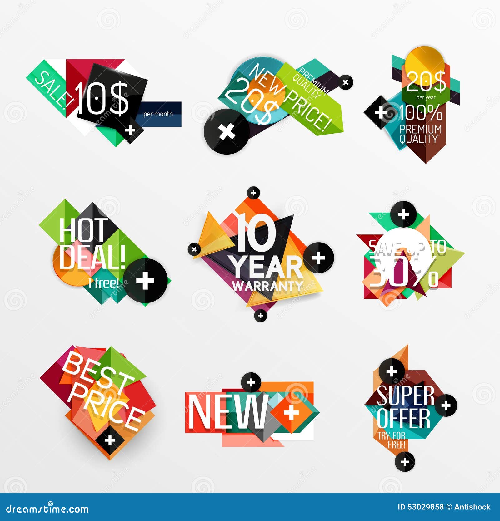 Set of Labels, Stickers, Banners, Badges and Stock Vector