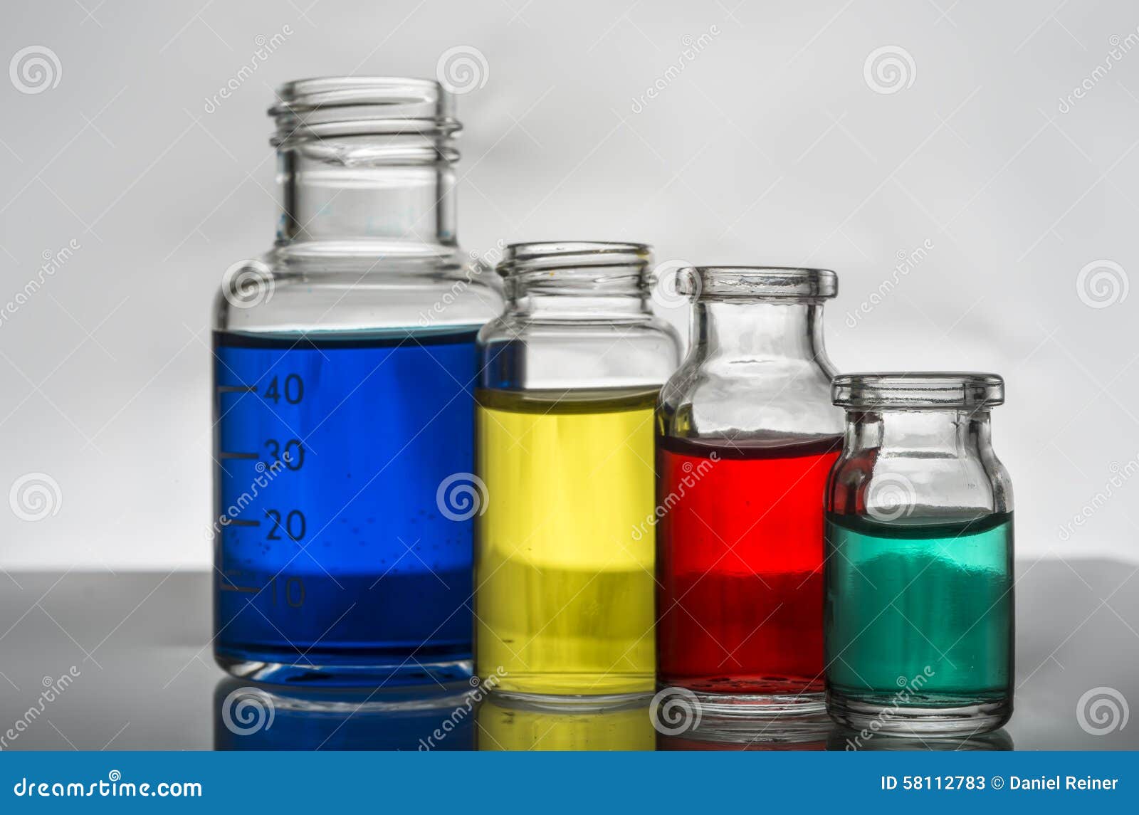 Set of Laboratory Bottles with Liquid Stock Image Image of group