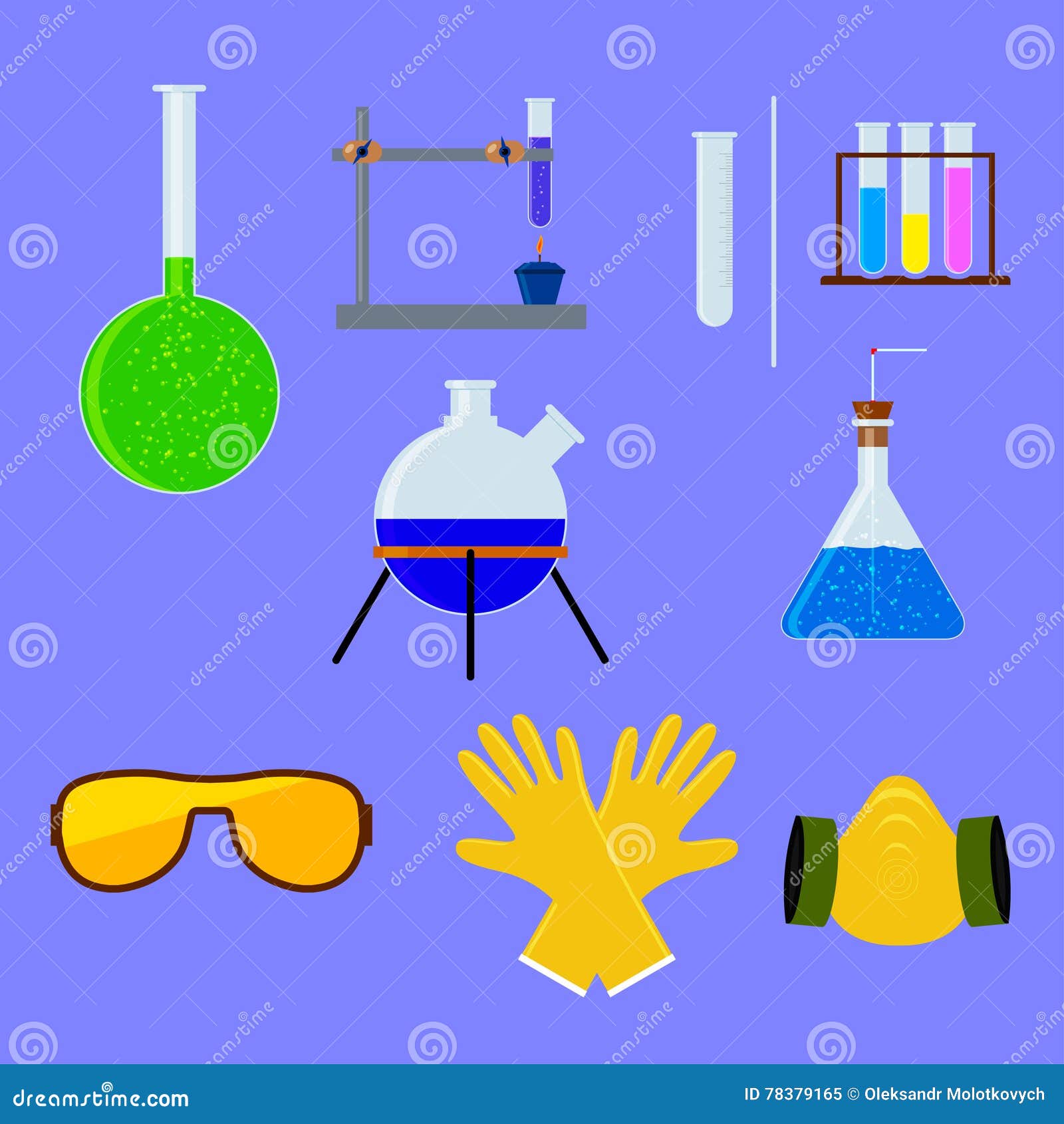 Set of Laboratory Flasks and Test Tube with Personal Protective