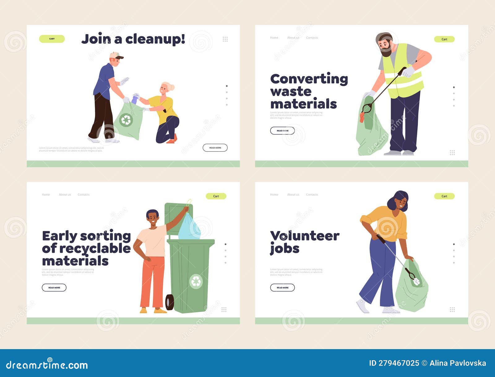 set of landing page  template for online volunteering service caring for street cleanness