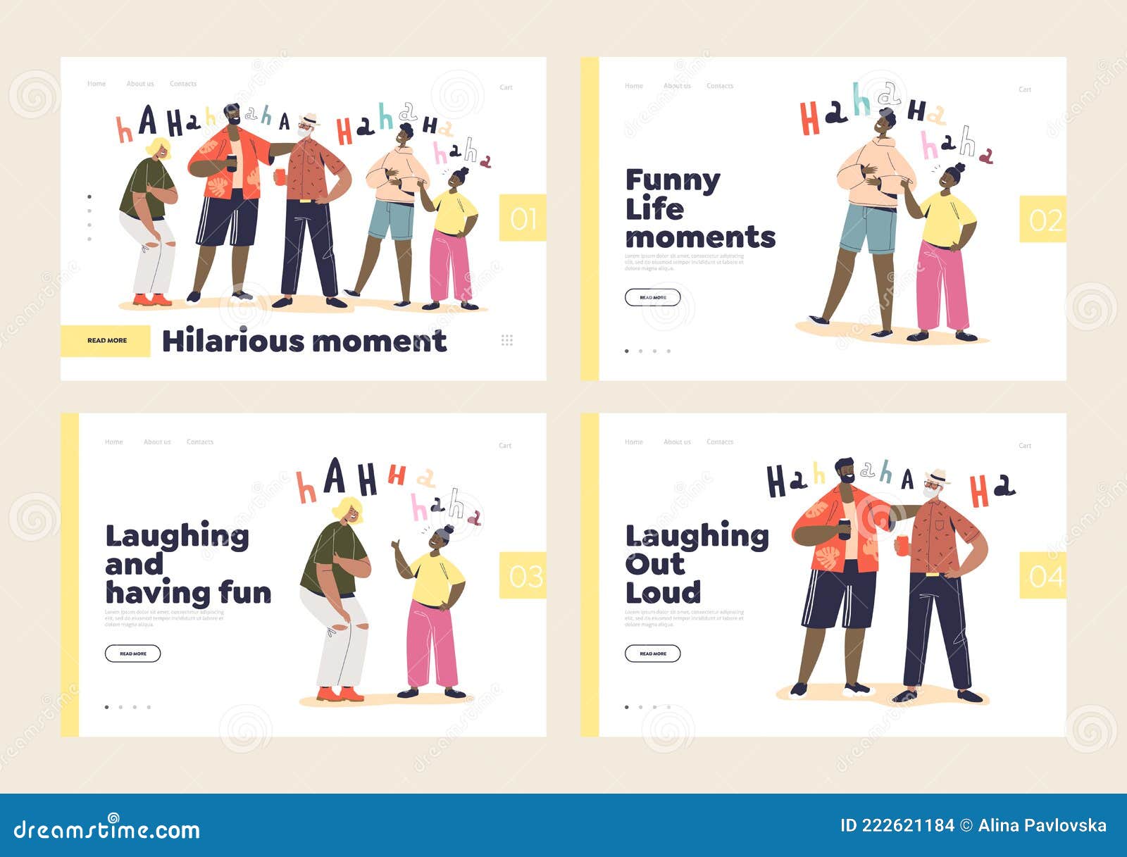 Set of Landing Pages with People Laughing and Having Fun. Hilarious Moments  and Funny Story Concept Stock Vector - Illustration of concept, female:  222621184