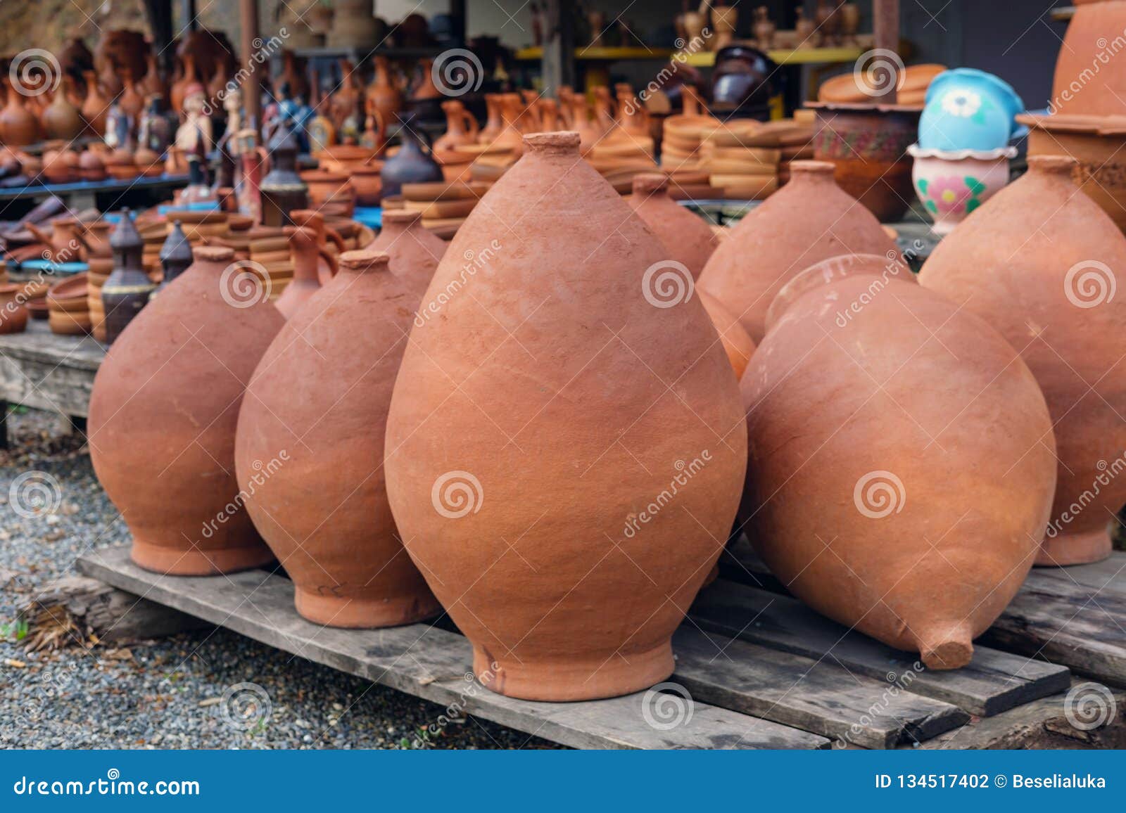 Set of large wine jugs stock photo. Image of pottery 134517402