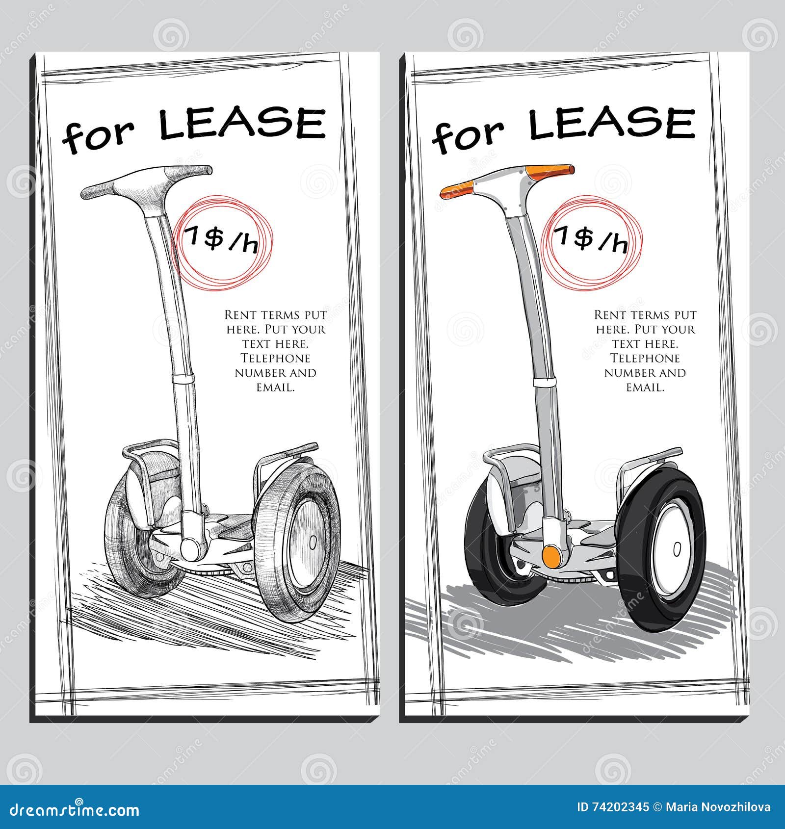 set lease brochure with hand drawn segway with price.