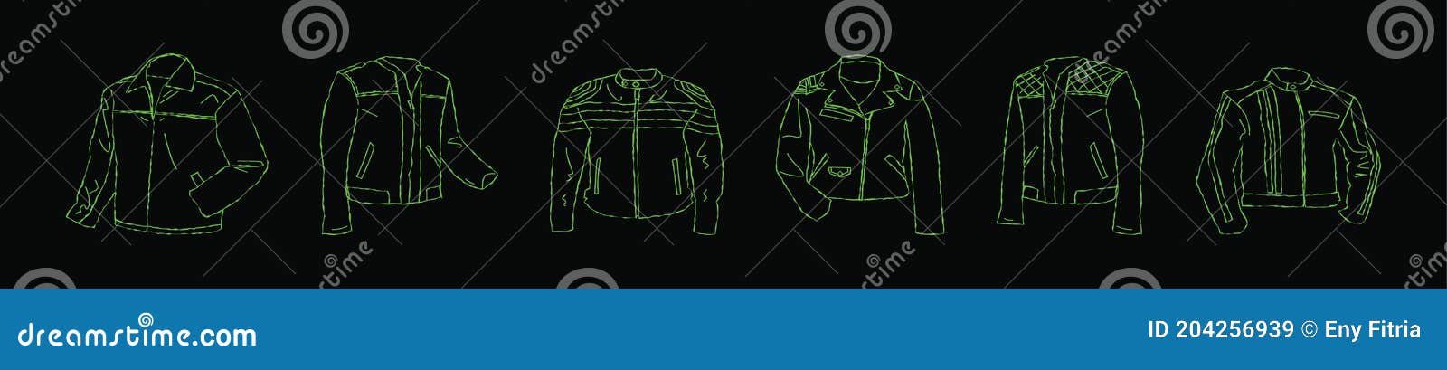 Set Of Leather Jacket Cartoon Design Template With Various Models Set Of Leather Jacket Cartoon Design Template With Various Models