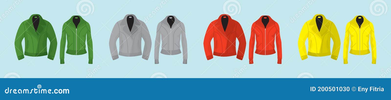 Set Of Leather Jacket Cartoon Icon Design Template With Various Models Set Of Leather Jacket Cartoon Icon Design Template With Various Models