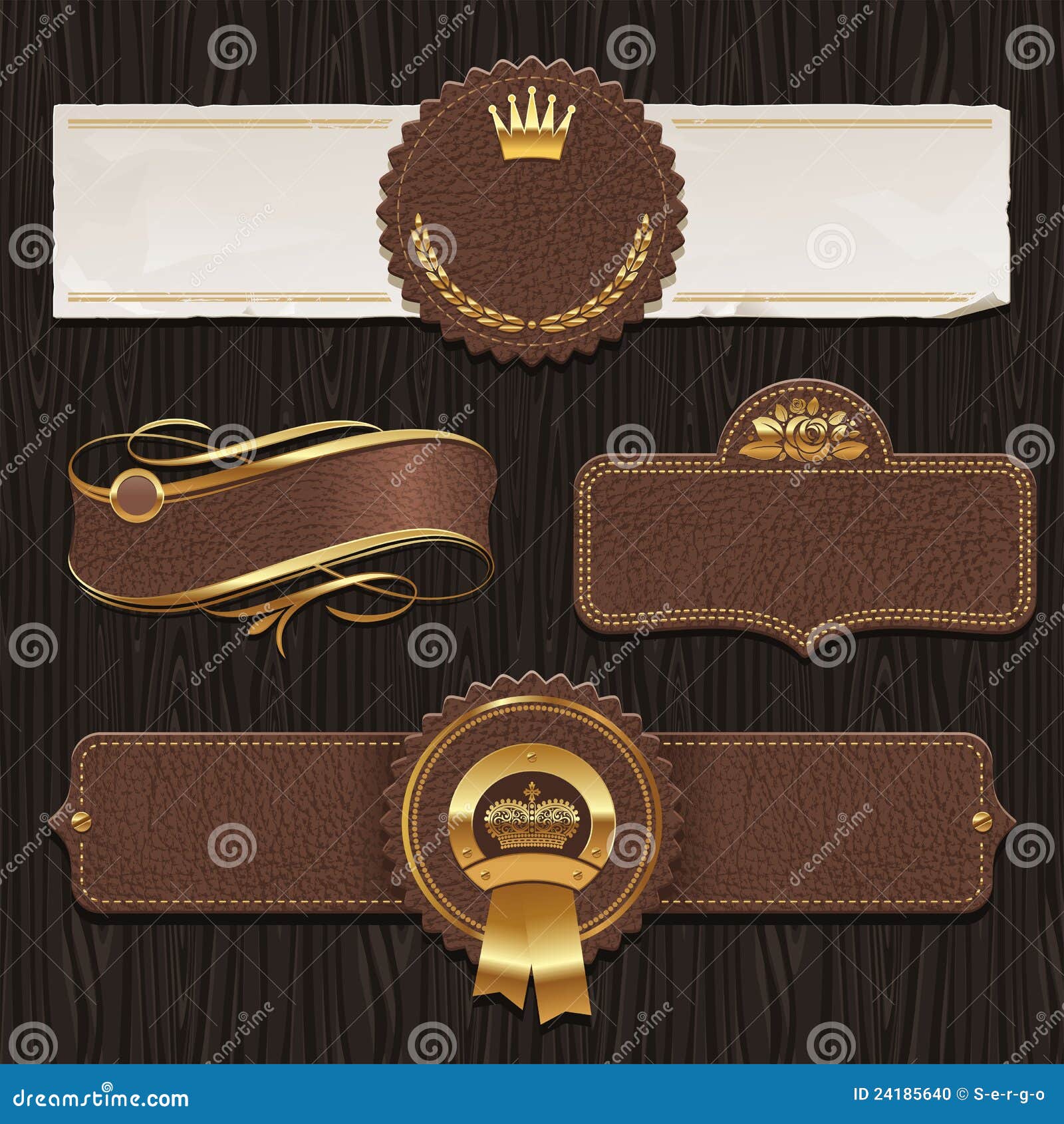 set of leather vintage framed labels