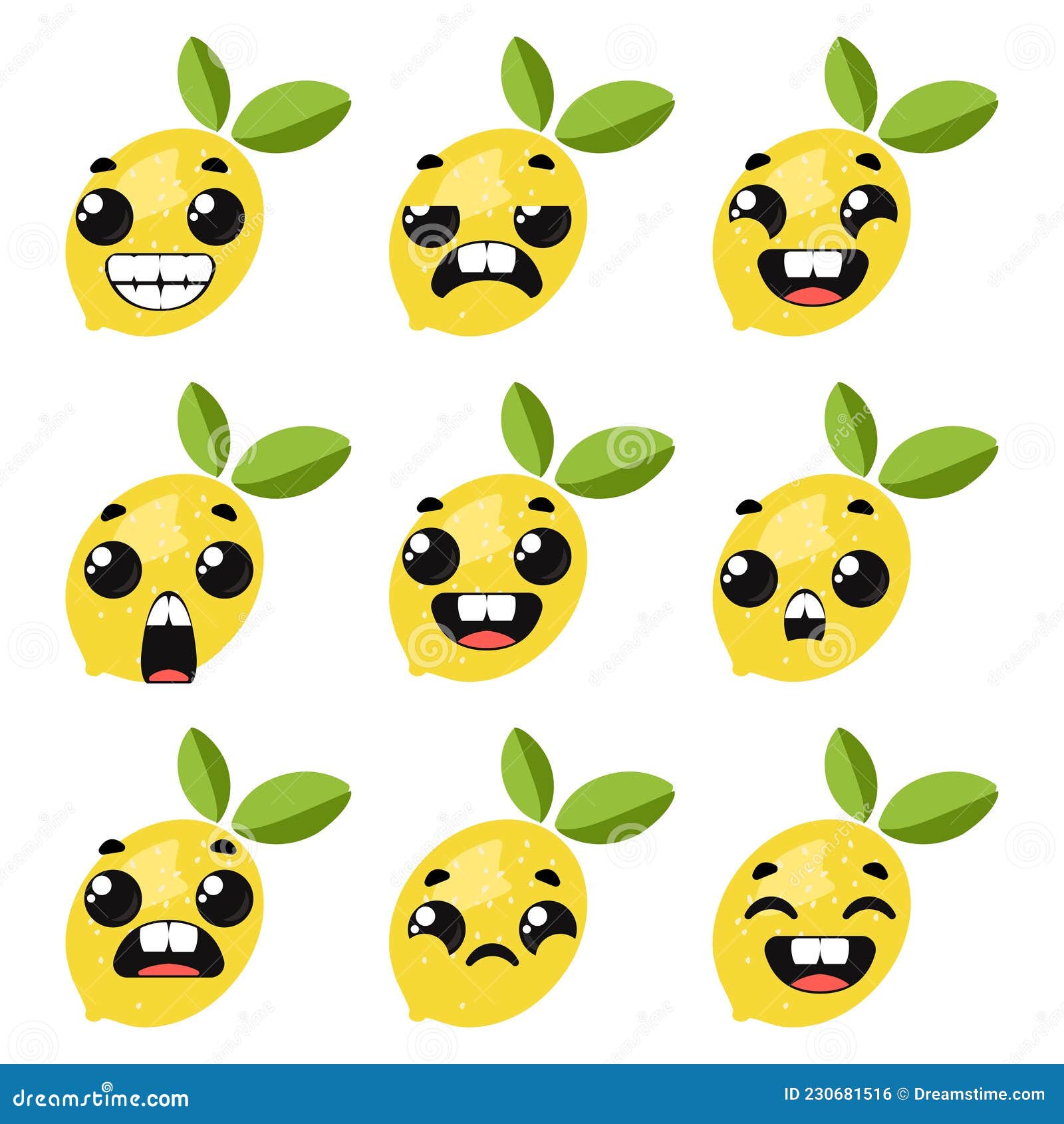 Set of Lemons with Emotions. Children S Funny Clipart. Vector ...