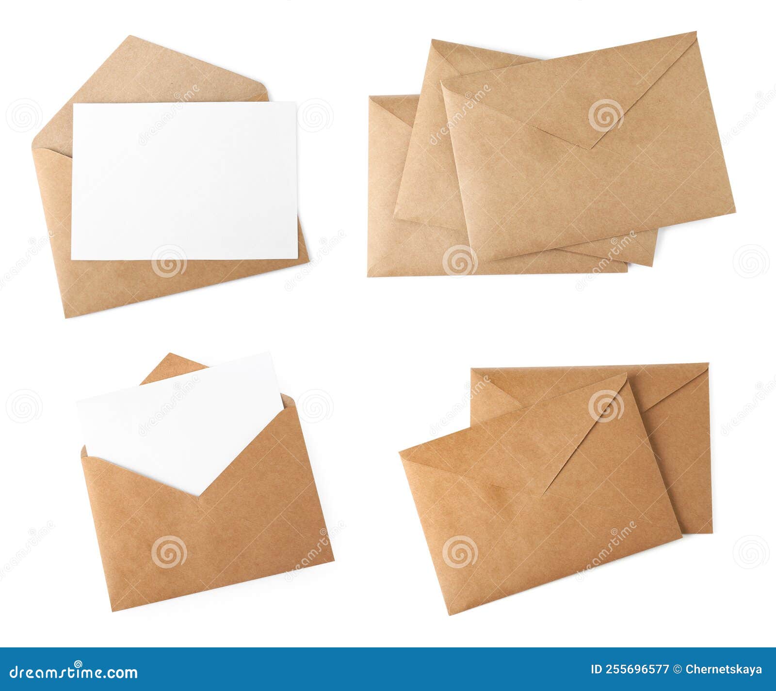 Set with Letter in Kraft Envelopes on White Background Stock Image