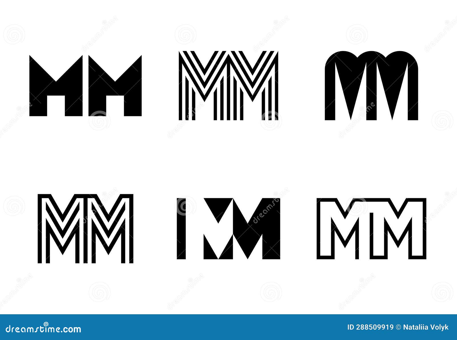 Ornamented Double Monogram, Letters Mm Stock Photo