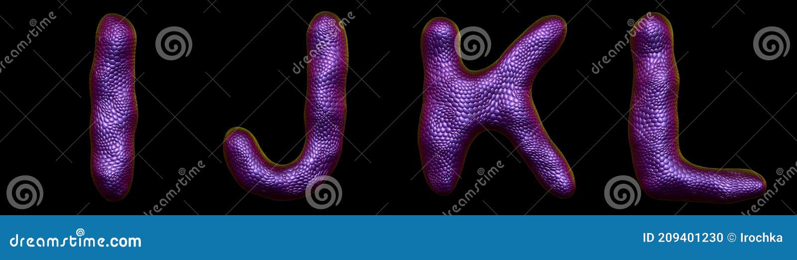 set of letters i, j, k, l made of realistic 3d render natural purple snake skin texture.