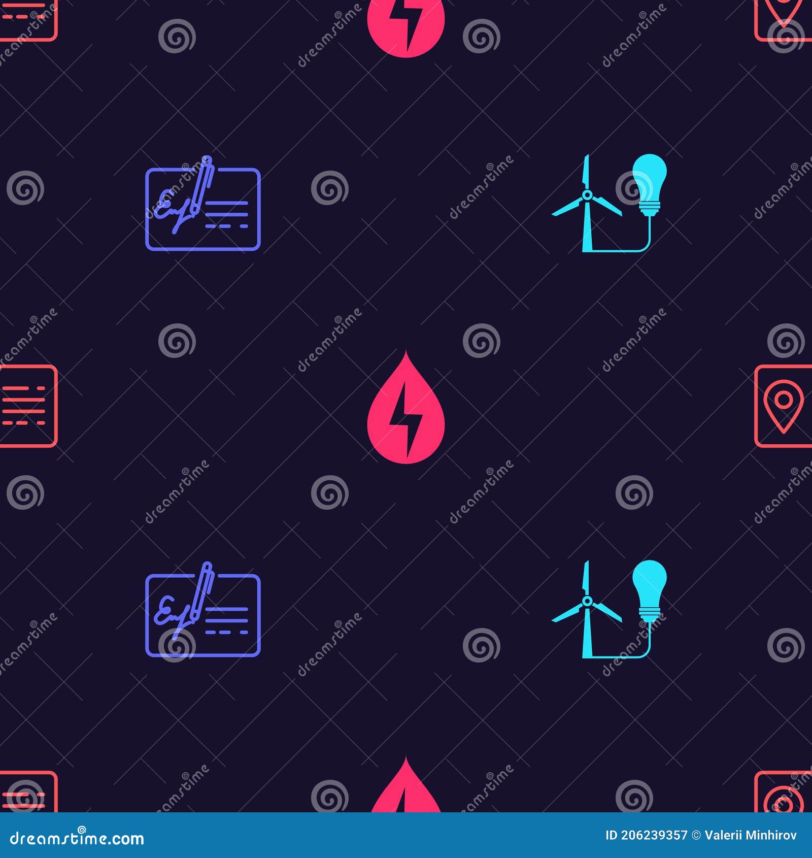 Set Light Bulb with Wind Turbine, Signed Document, Water Energy and