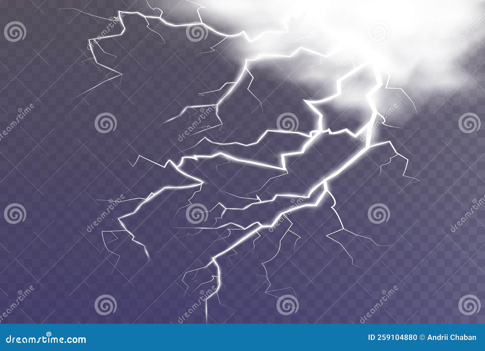 Set of Lightning Magical and Bright Light Effect. Thunderstorm with
