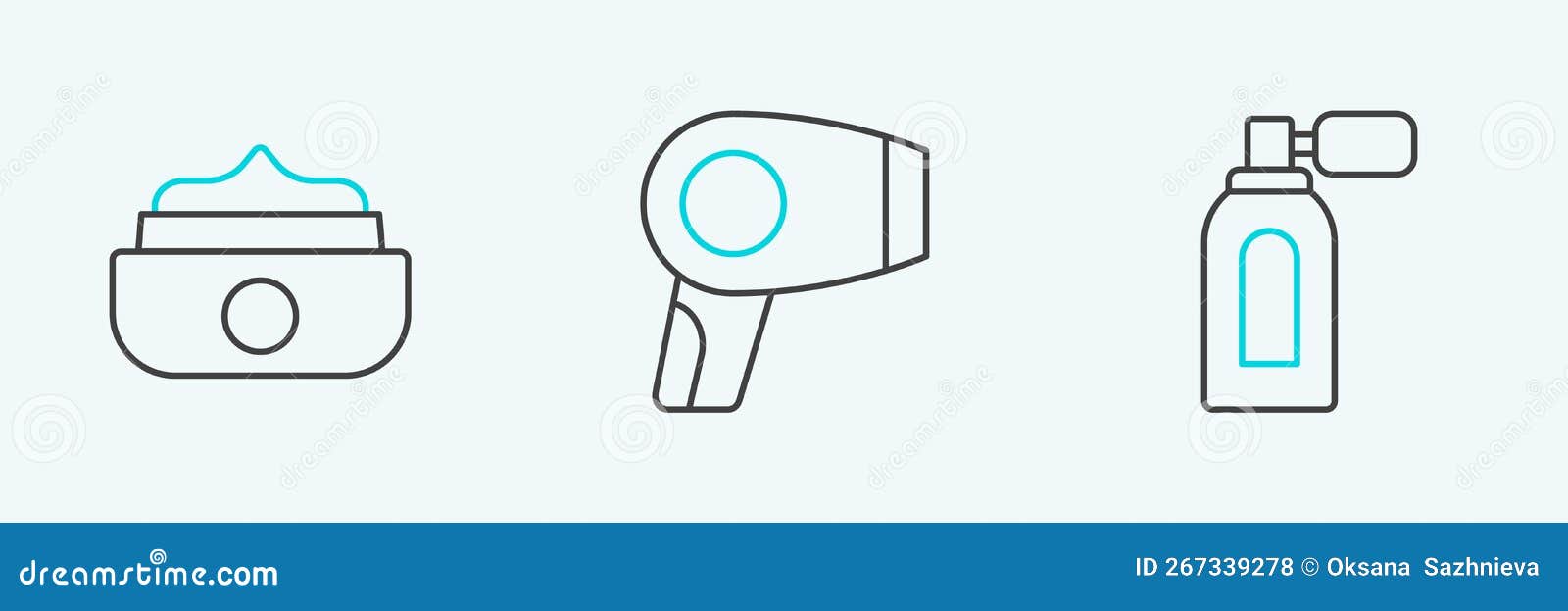 Set Line Aftershave with Atomizer, Gel or Wax for Hair Styling and Hair  Dryer Icon. Vector Stock Vector - Illustration of object, contour: 267339278