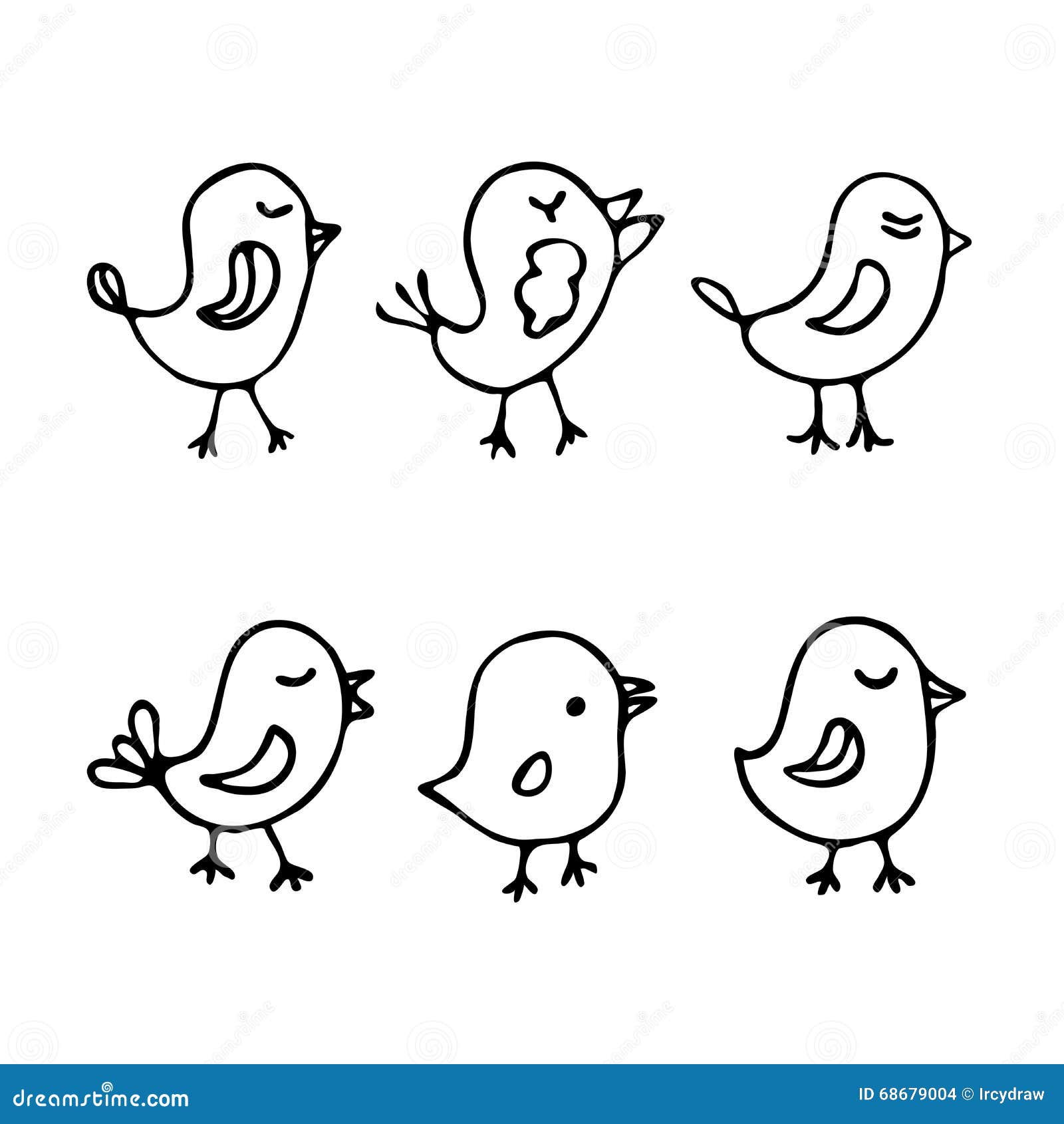 Set of Line Art Cartoon Birds Stock Vector - Illustration of comic,  graphic: 68679004