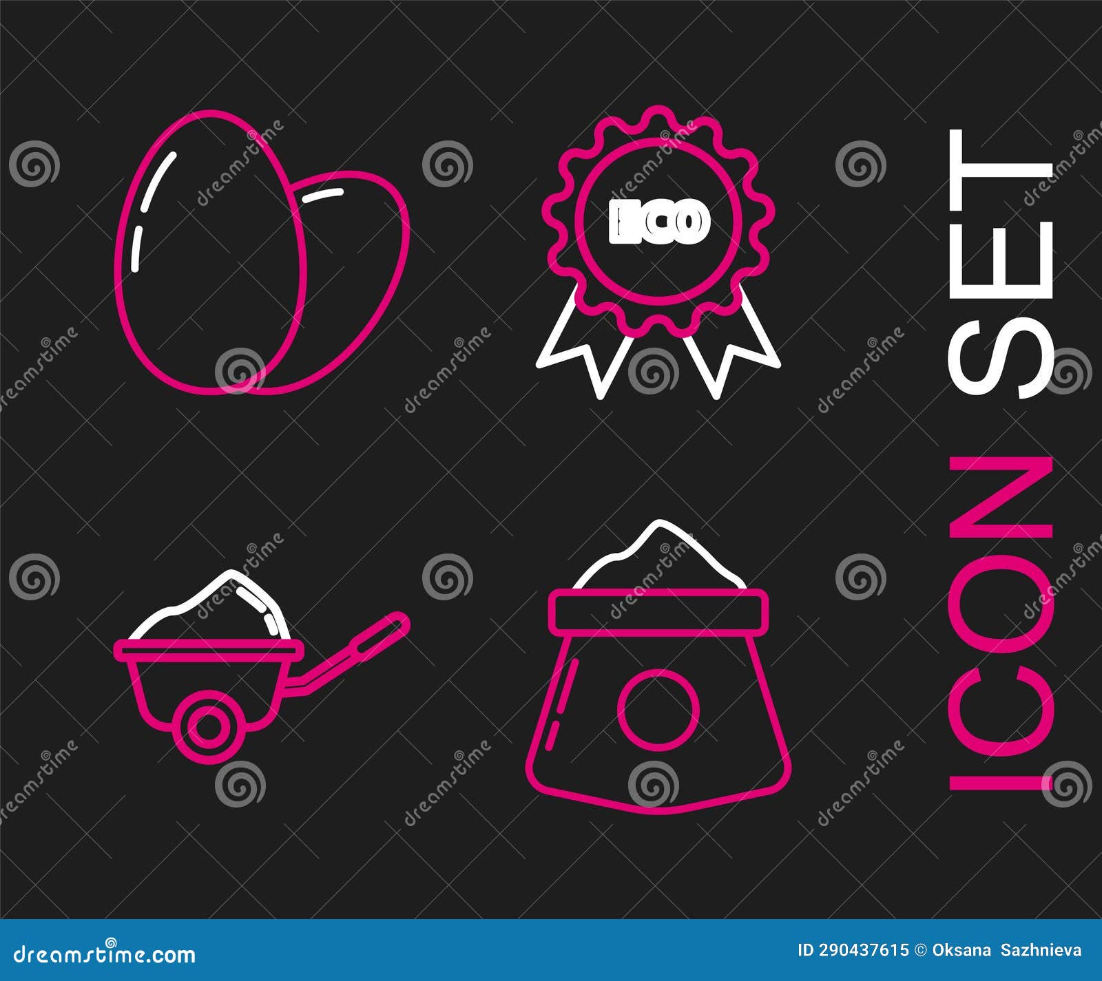 Set Line Bag of Flour, Wheelbarrow with Dirt, Banner, Label, Tag, Logo for  Eco and Chicken Egg Icon. Vector Stock Illustration - Illustration of  bakery, tool: 290437615