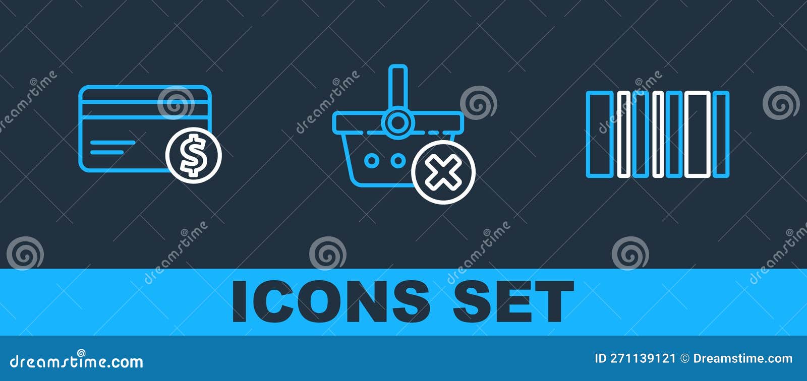 Set Line Barcode, Credit Card and Dollar and Remove Shopping Basket