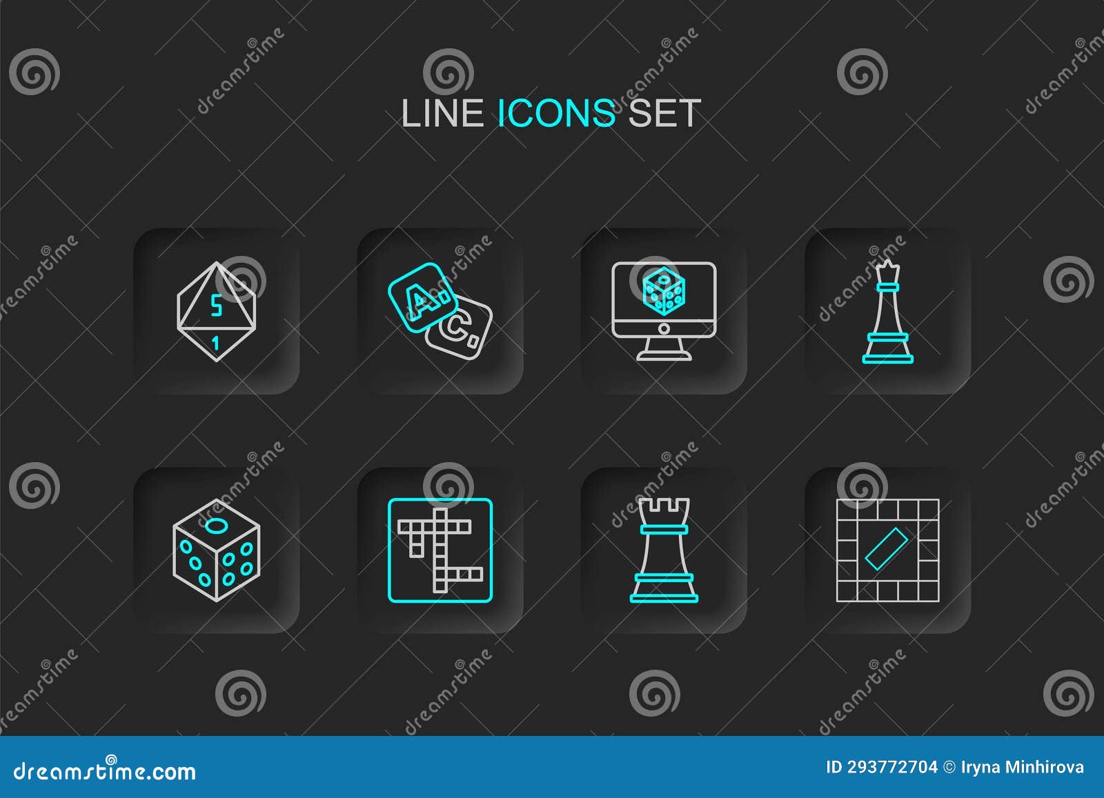 Set Line Board Game, Chess, Crossword, Game Dice, Bingo and Icon