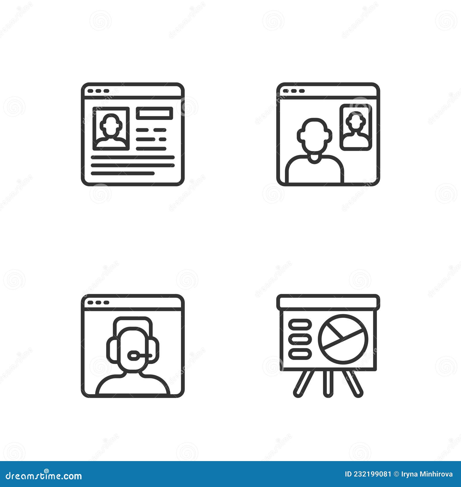 Set Line Board with Graph, Telephone 24 Hours Support, Resume and Video  Chat Conference Icon. Vector Stock Vector - Illustration of business,  adjusting: 232199081