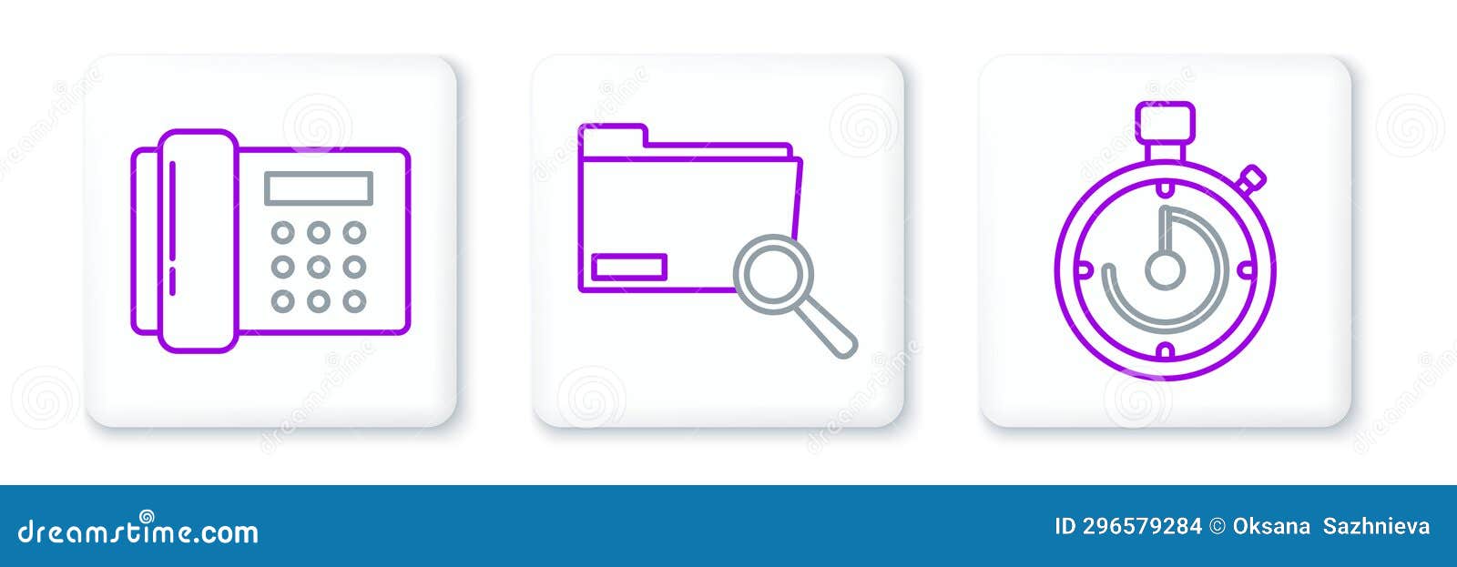 Set Line Briefcase, Telephone and Search Concept with Folder Icon