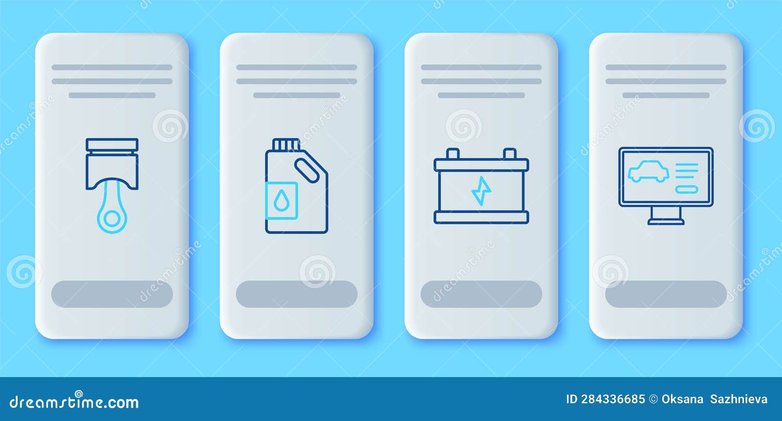 Set Line Canister for Motor Oil, Car Battery, Engine Piston and