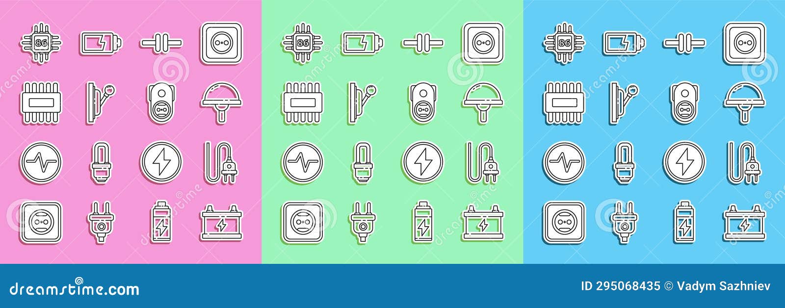 Set Line Car Battery, Electric Plug, Light Emitting Diode, Circuit