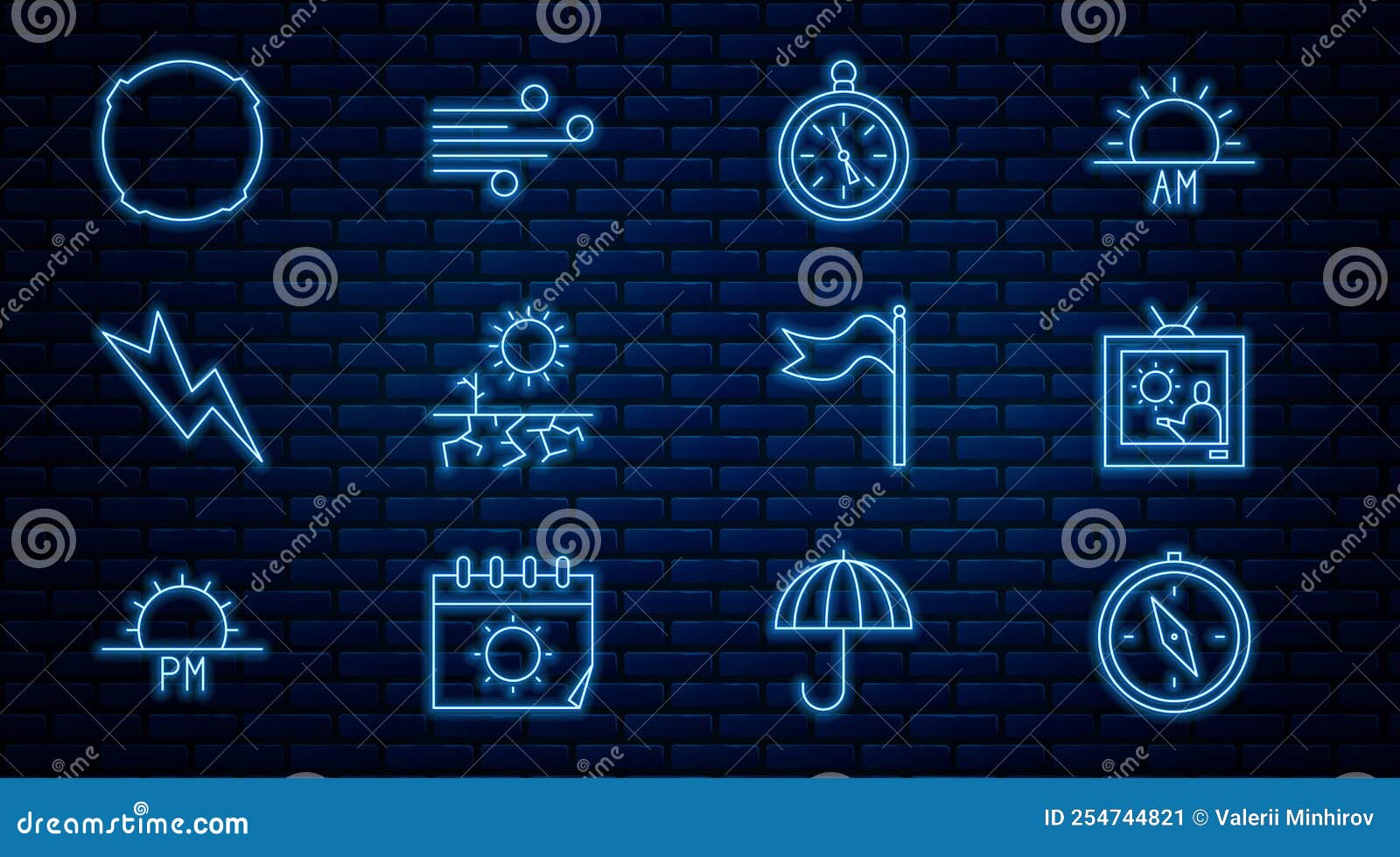 Set Line Compass, Weather Forecast, Drought, Lightning Bolt, Moon