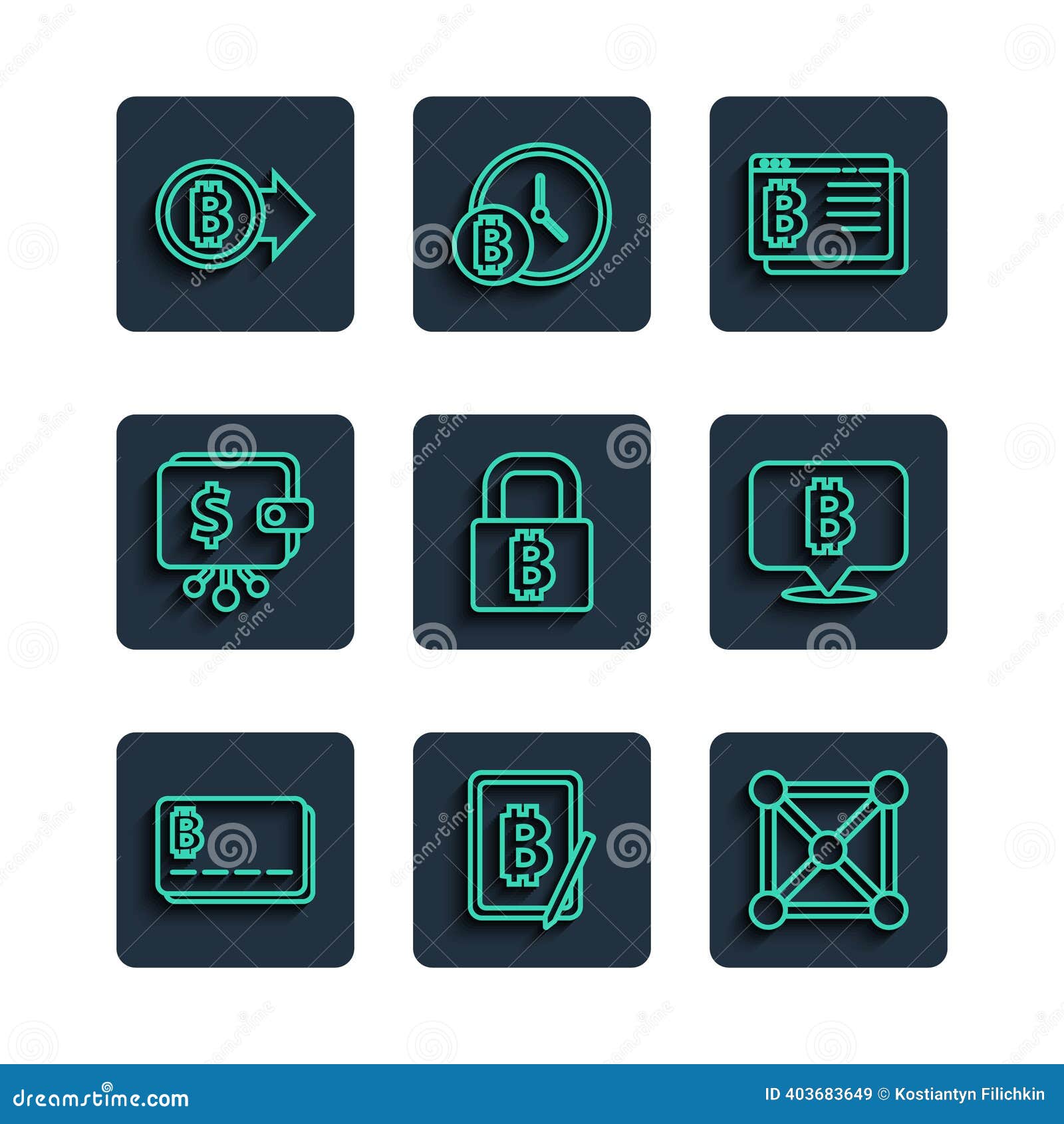 Set Line Credit Card with Bitcoin, Mining from Tablet, Blockchain  Technology, Bitcoin Browser, Lock, Cryptocurrency Stock Illustration -  Illustration of money, contour: 403683649