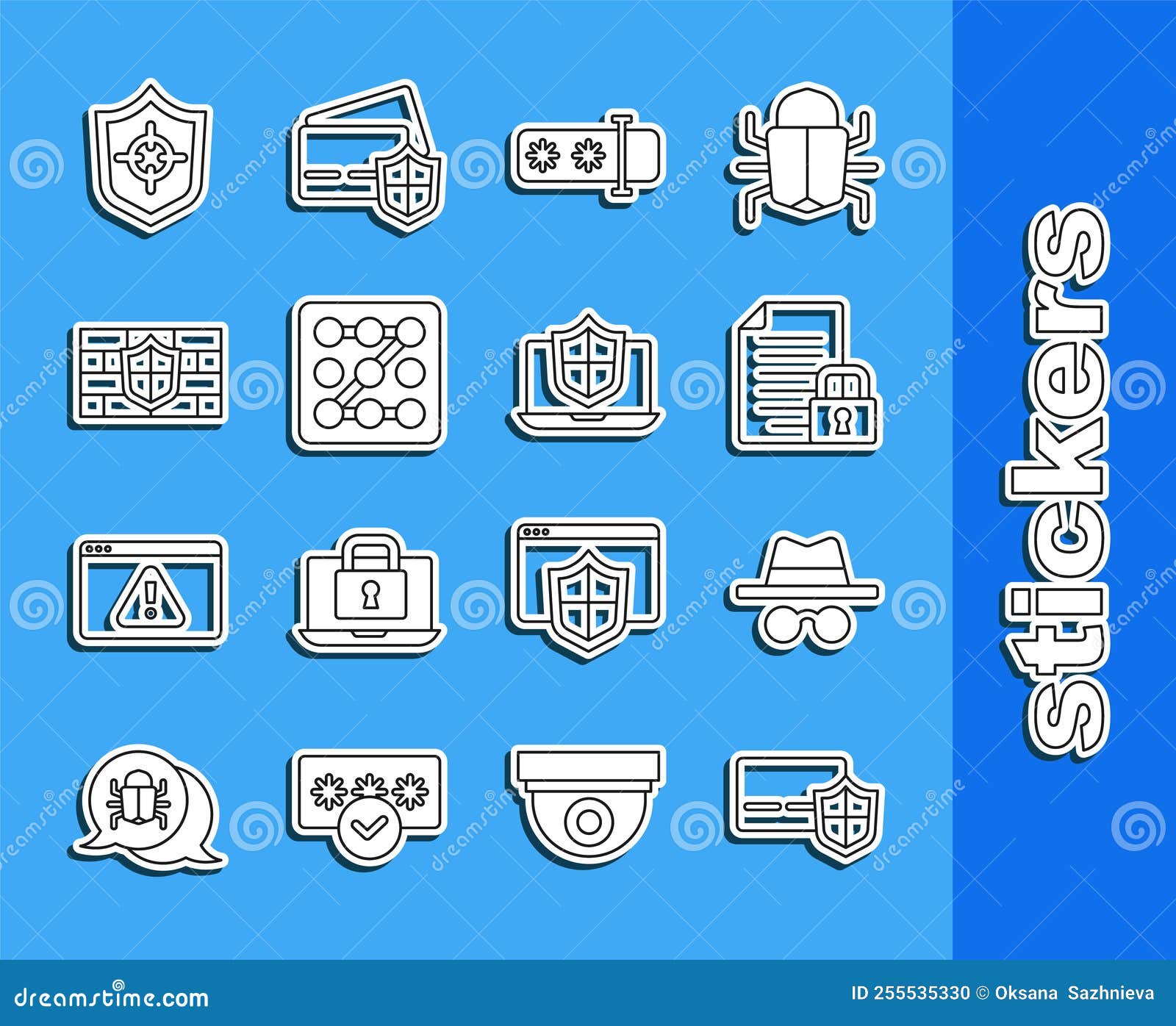 Set Line Credit Card with Shield, Incognito Mode, Document and Lock