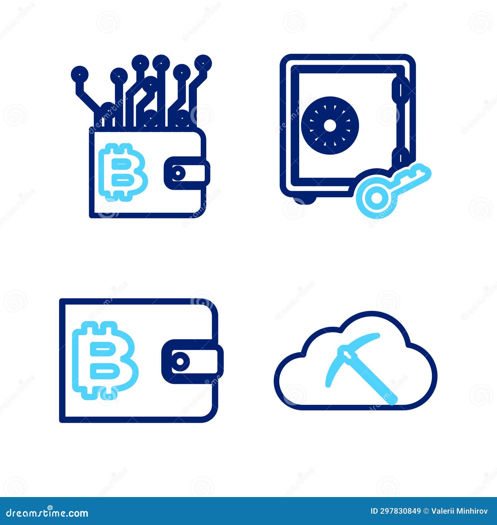 Set Line Cryptocurrency Cloud Mining, Wallet, Proof of Stake and Icon.  Vector Stock Vector - Illustration of sign, colorful: 297830849