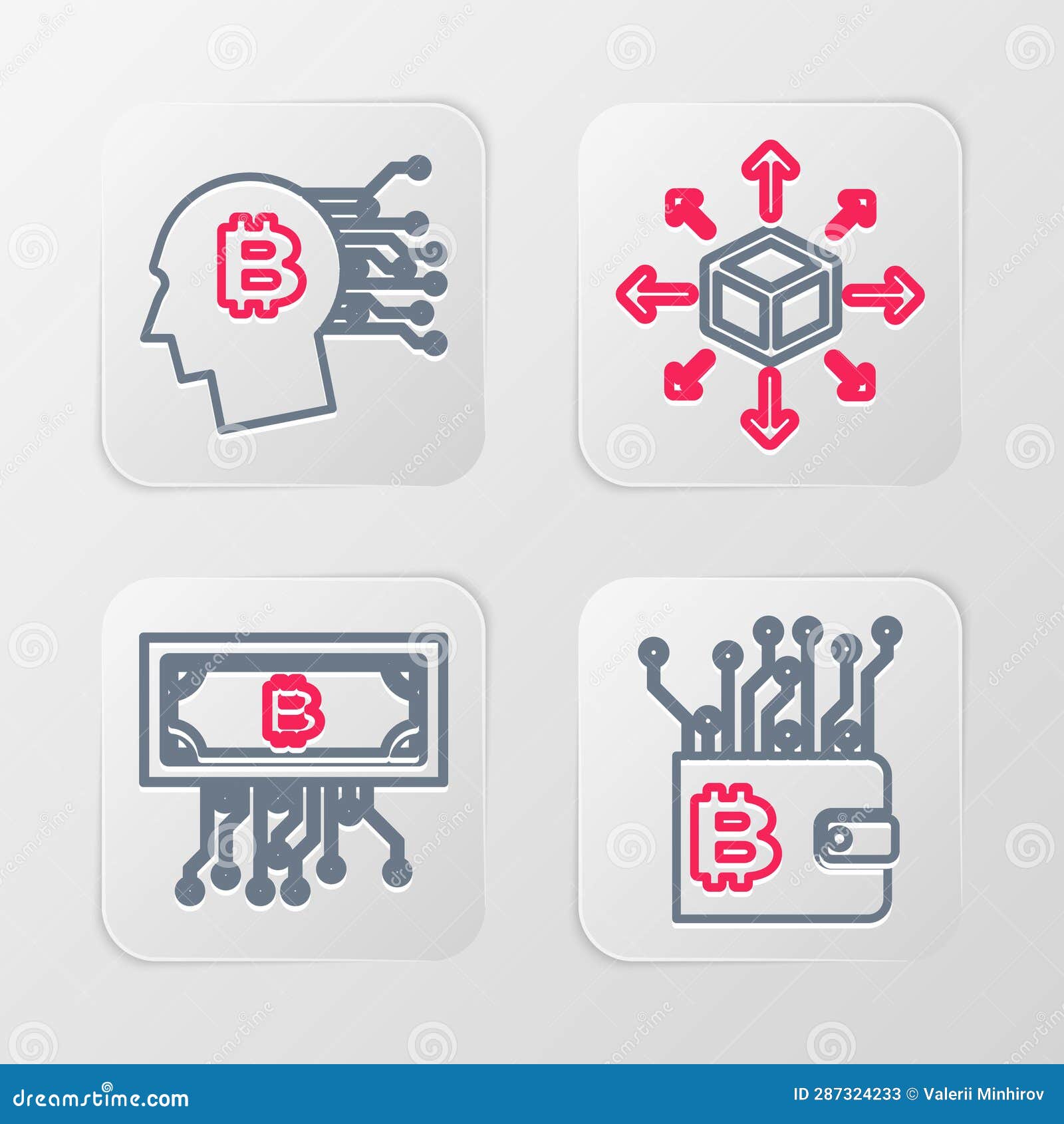 Set Line Cryptocurrency Wallet, Bitcoin with Circuit, Distribution and  Bitcoin Plant the Pot Icon. Vector Stock Illustration - Illustration of  colorful, business: 287324233