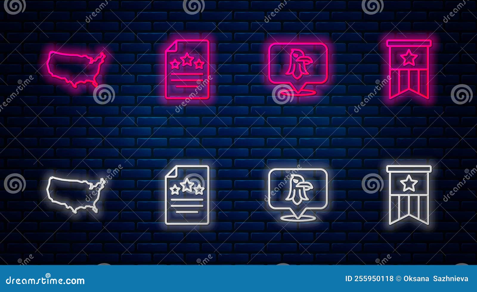 Set Line Declaration of Independence, Eagle, USA Map and American Flag