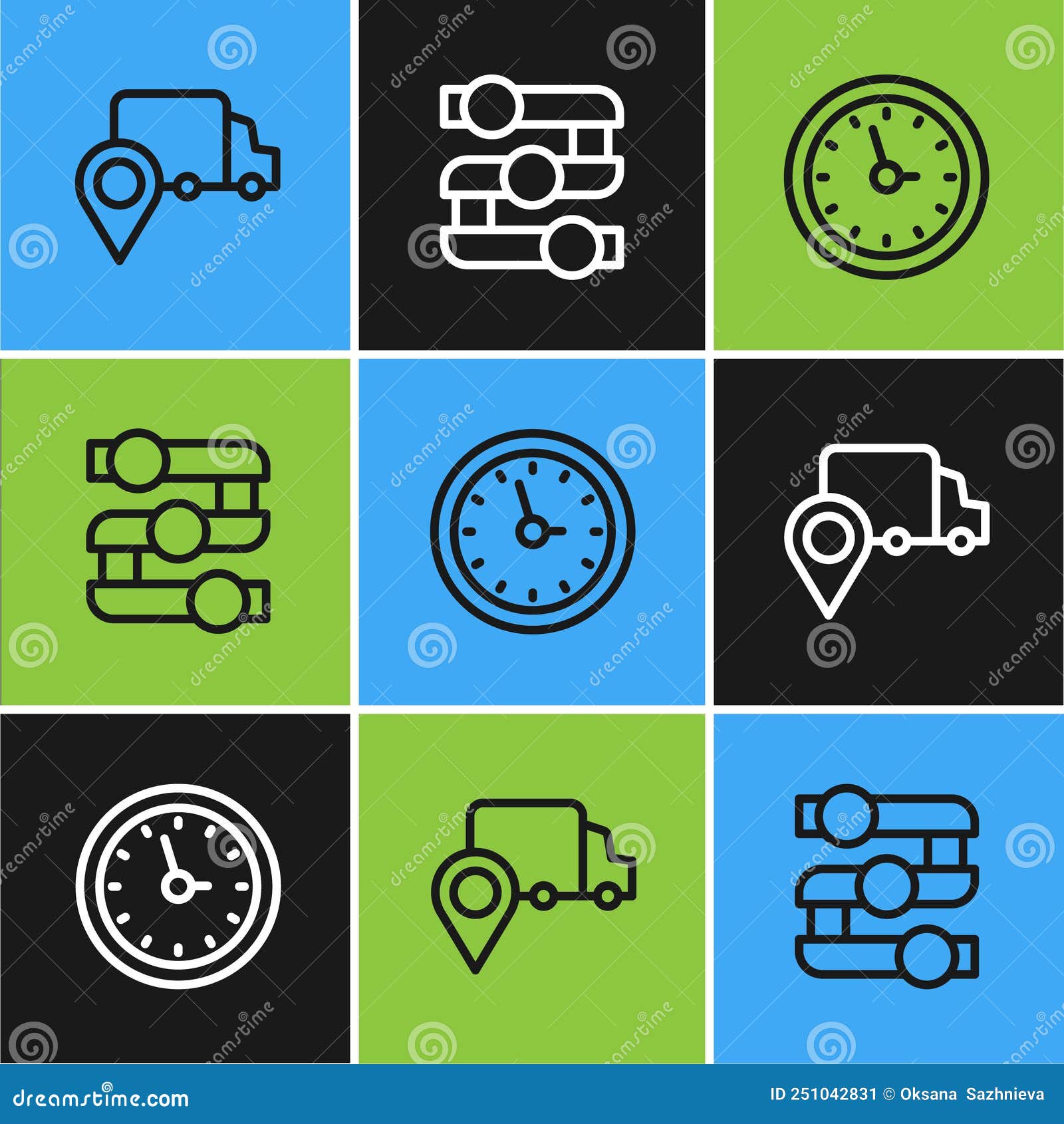 Set Line Delivery Tracking, Clock and Graph, Chart, Diagram Icon