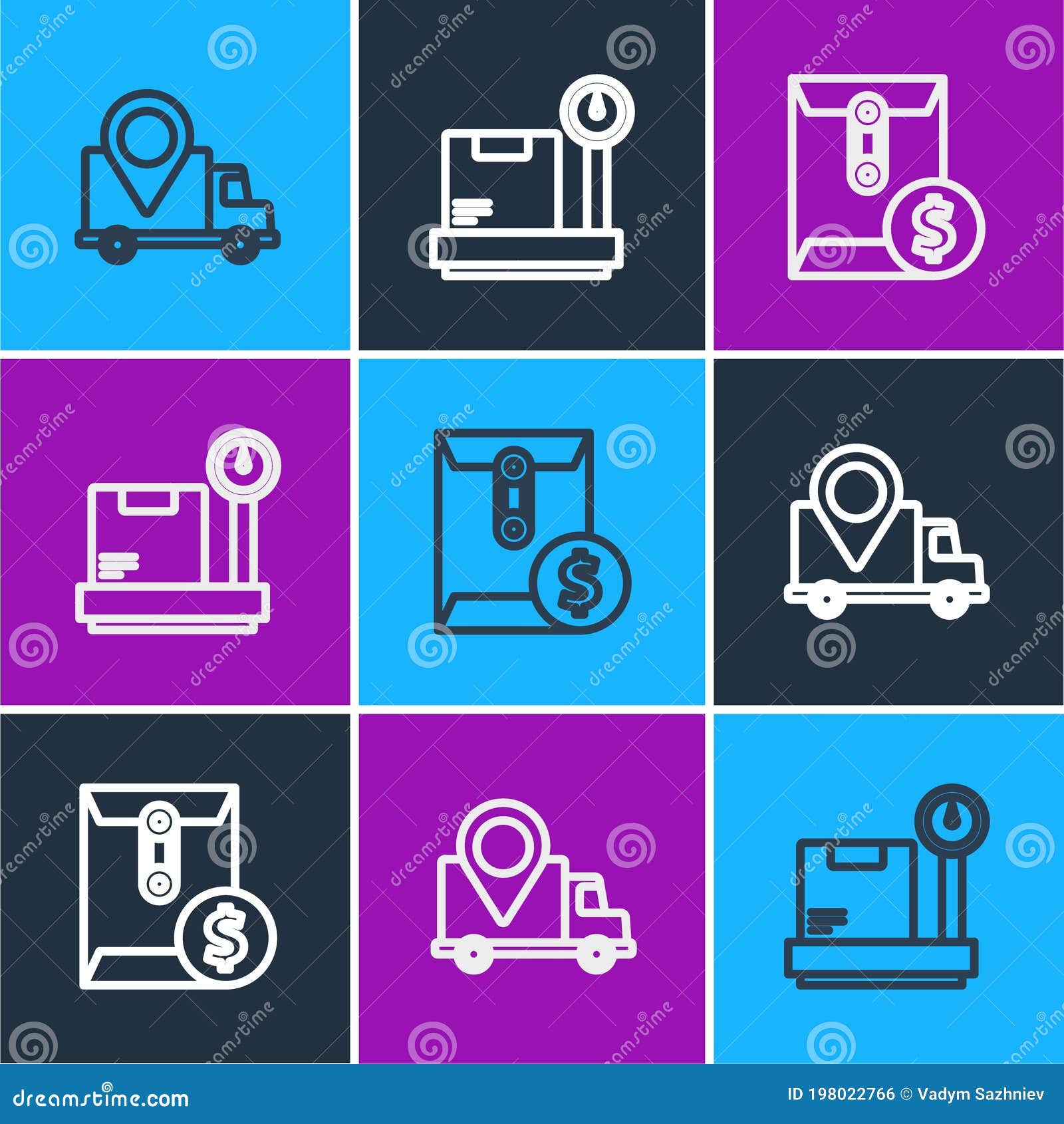 Set Line Delivery Tracking, Envelope with Dollar Symbol and Scale